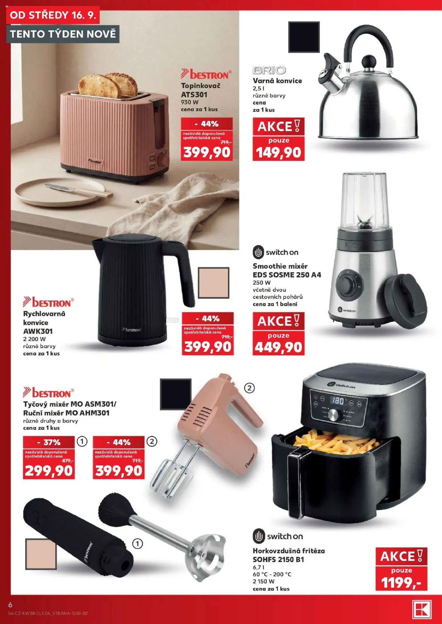 Kaufland leták - Plzeň od 16.09.2026 | Strana: 6 | Produkty: Tyčový mixér, Smoothie mixer, Konvice, Mixér