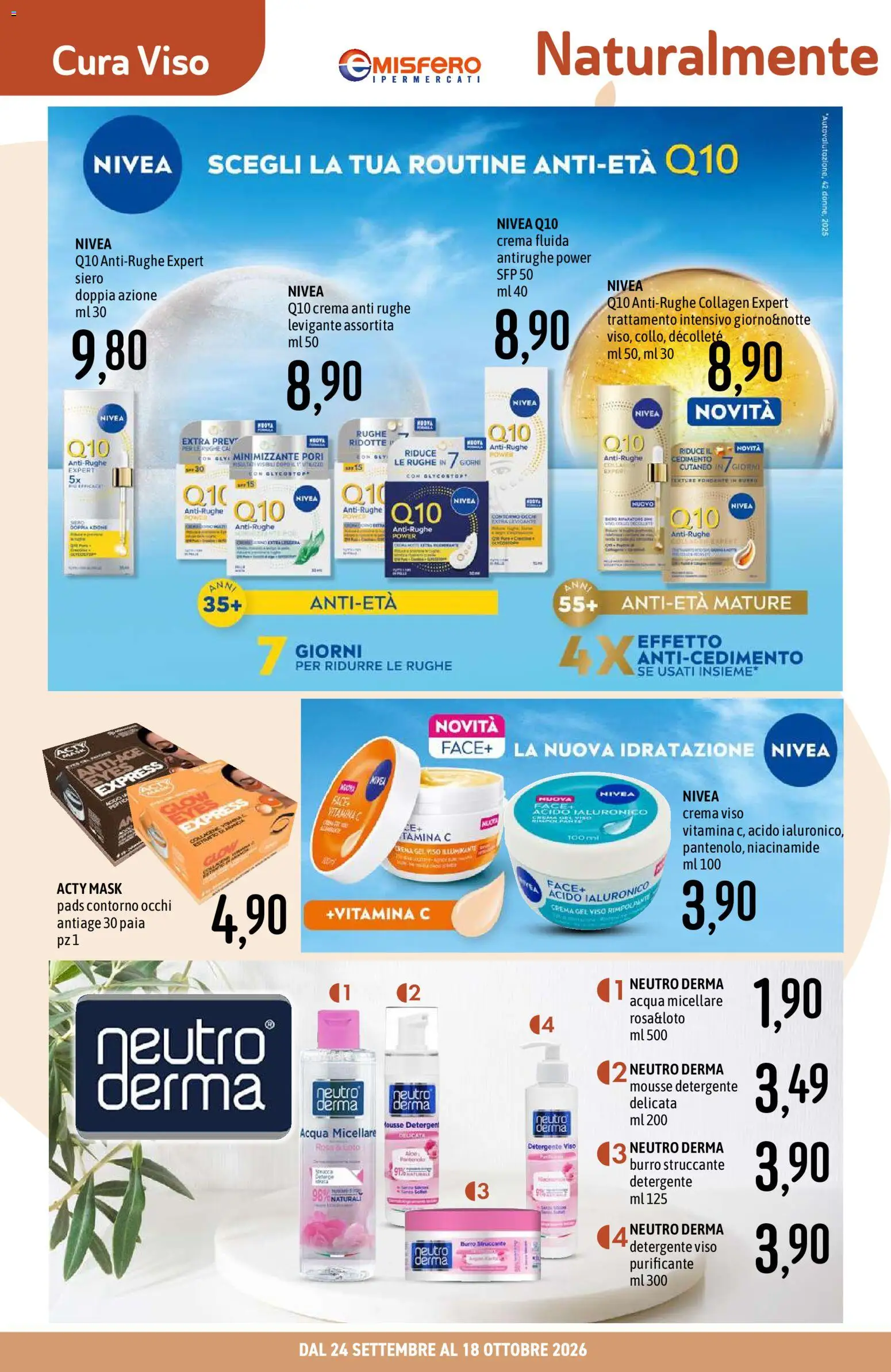 Volantino Emisfero del 24/09/2026 | Pagina: 4 | Prodotti: Crema, Acqua micellare, Crema viso, Burro