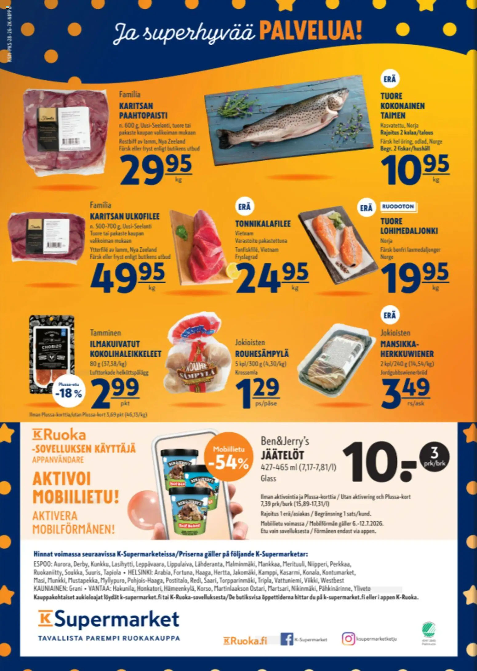 K-Supermarket tarjoukset – voimassa 09/07/2026 alkaen | Sivu: 4 | Tuotteet: Kokonainen, Chorizo