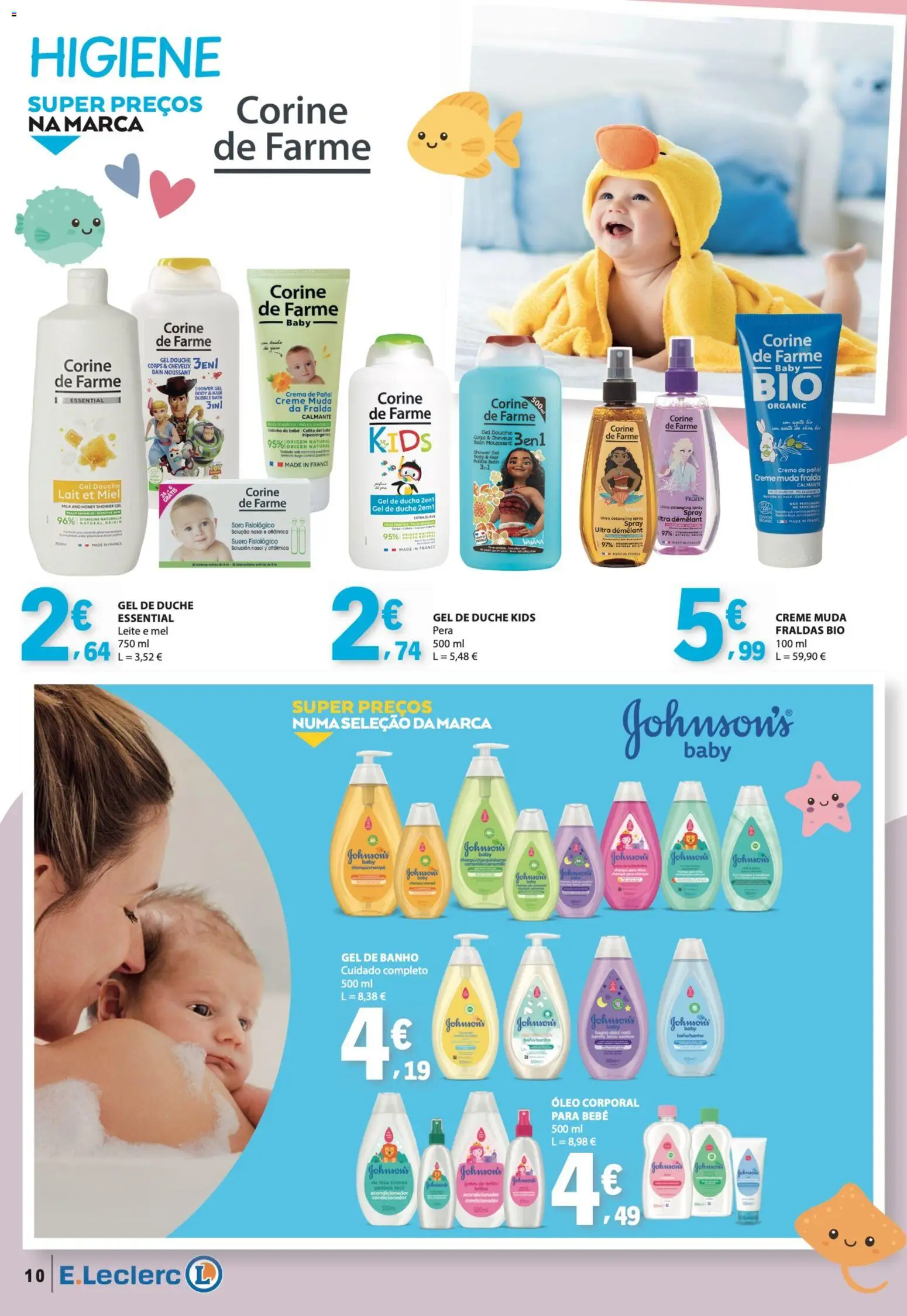E.Leclerc Folheto Bebé Verão │ válido de 26.05.2026 | Página: 10 | Produtos: Condicionador, Gel de banho, Óleo, Creme