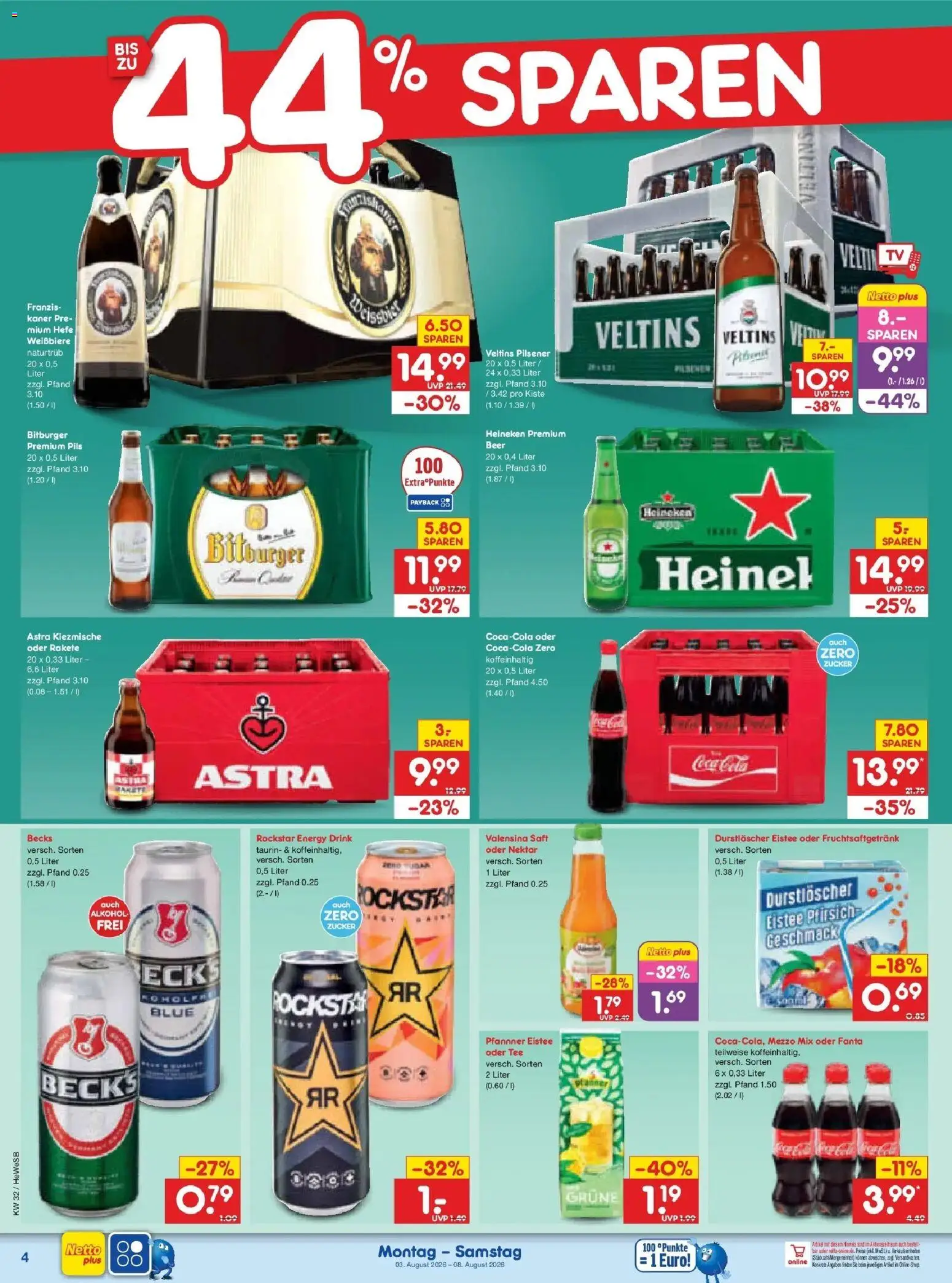Netto Marken-Discount Prospekt Hamburg – gültig ab 03.08.2026 | Seite: 8 | Produkte: Rockstar, Valensina, Zucker, Saft