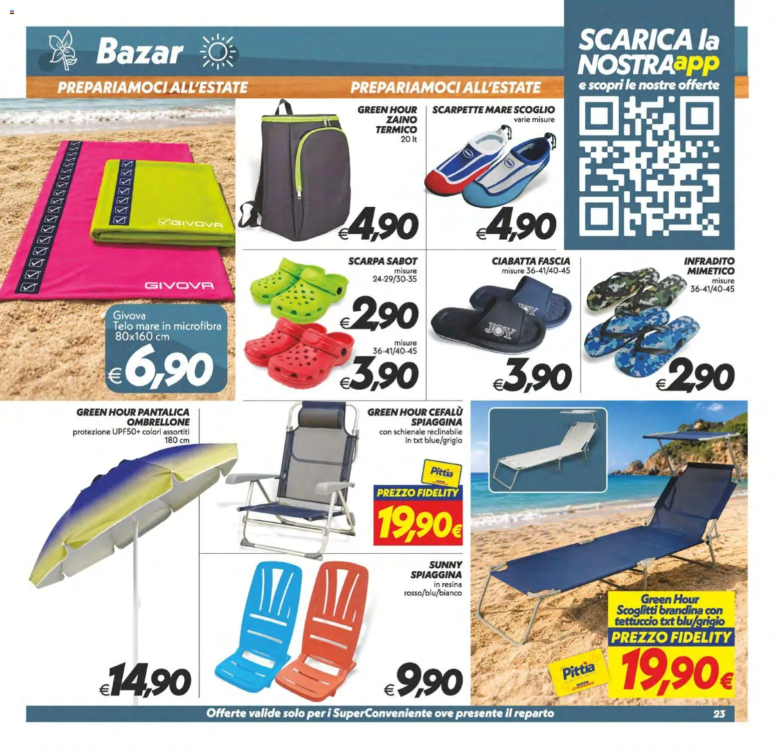 Volantino SuperConveniente del 09.06.2026 | Pagina: 23 | Prodotti: Ombrellone, Sabot, Infradito, Zaino