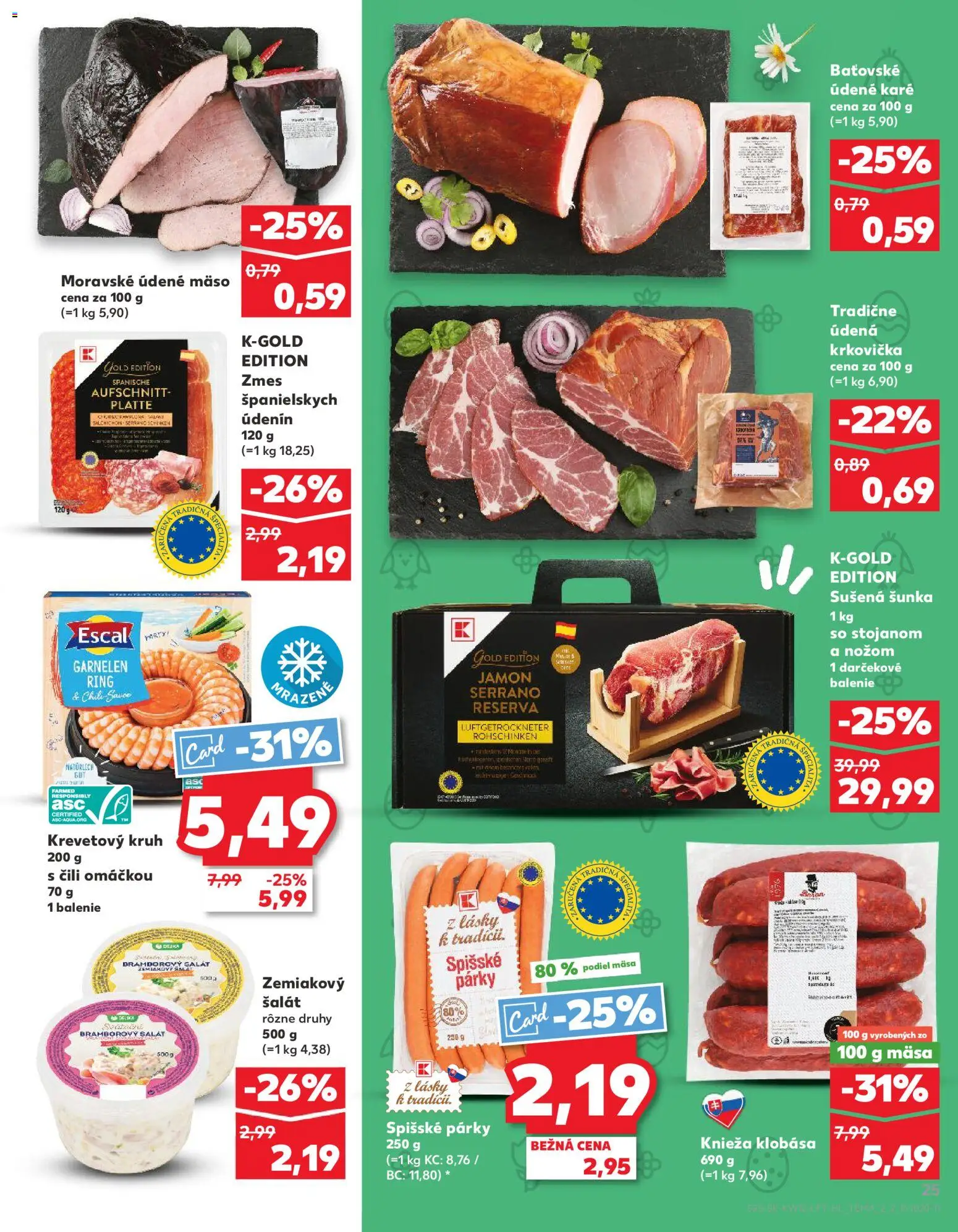 Nové Kaufland akcie – leták je platný od 19.03.2026 | Strana: 25 | Produkty: Šunka, Klobása, Krkovička, Šalát
