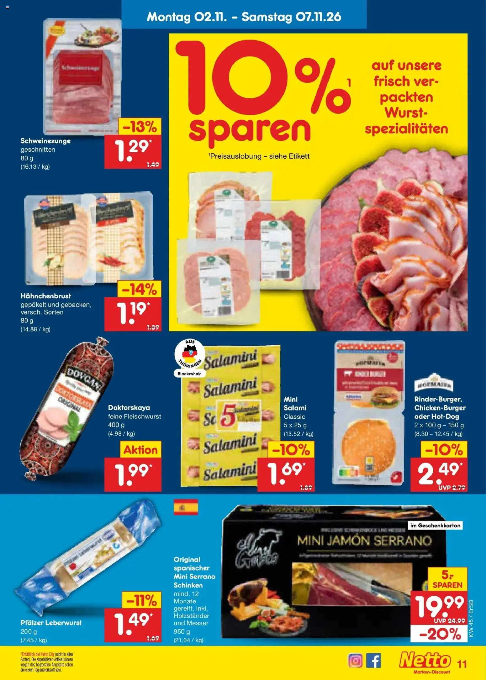 Netto Marken-Discount Prospekt Naumburg – gültig ab 02.11.2026 | Seite: 21 | Produkte: Spezialitäten, Serrano schinken, Schinken, Hahnchenbrust