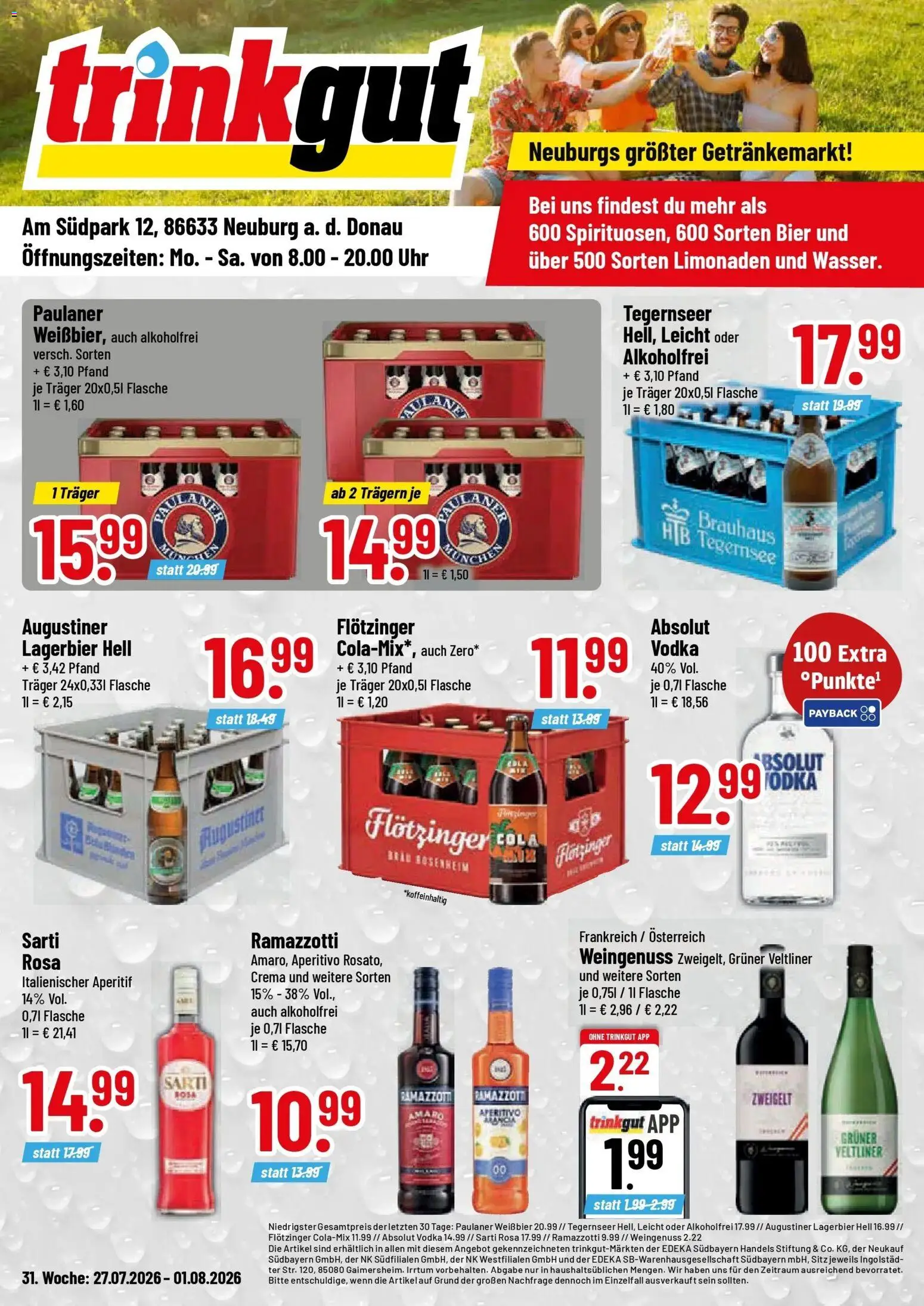 Trinkgut Prospekt Neuburg An Der Donau – gültig ab 27.07.2026 | Seite: 1 | Produkte: Cola, Vodka, Ramazzotti, Paulaner