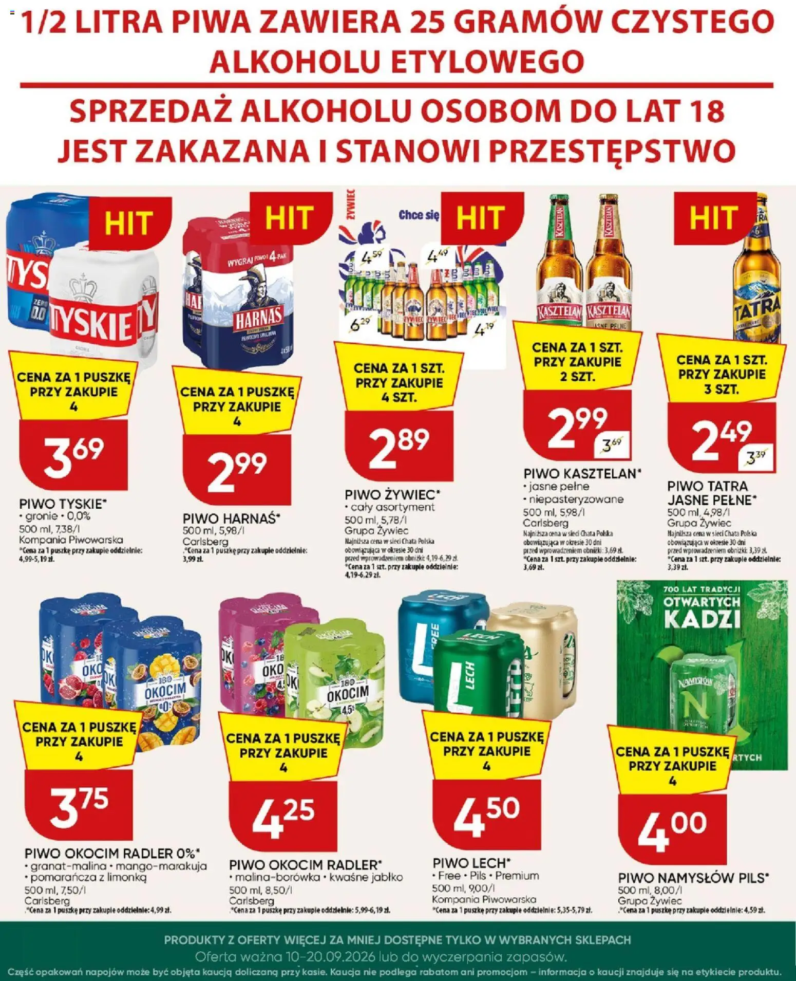 Chata Polska gazetka od 10.09.2026 | Strona: 24 | Produkty: Okocim radler, Piwo tyskie, Tyskie, Harnaś