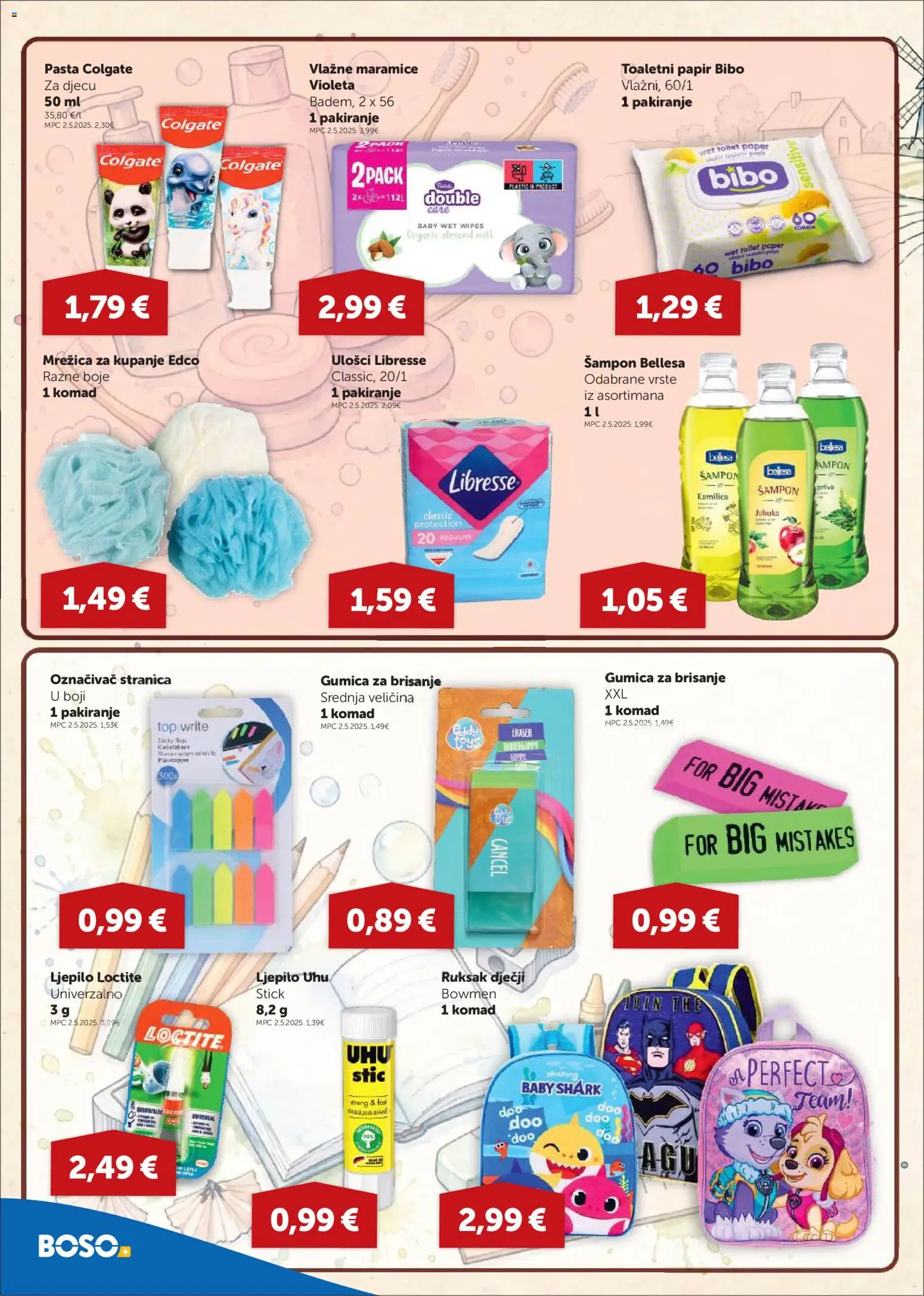 Boso katalog | vrijedi od 03.09.2026 | Stranica: 16 | Proizvodi: Vlažne maramice, Ruksak, Pasta, Ljepilo