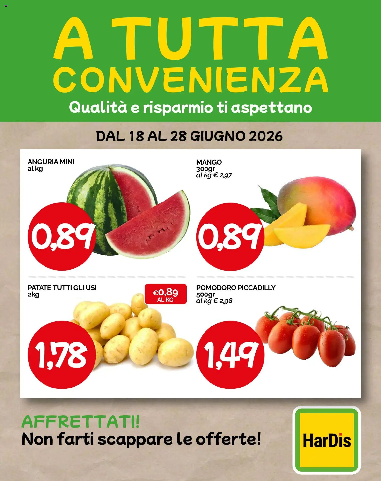 Volantino HarDis del 18.06.2026 | Pagina: 2 | Prodotti: Patate, Pomodoro, Mango, Anguria