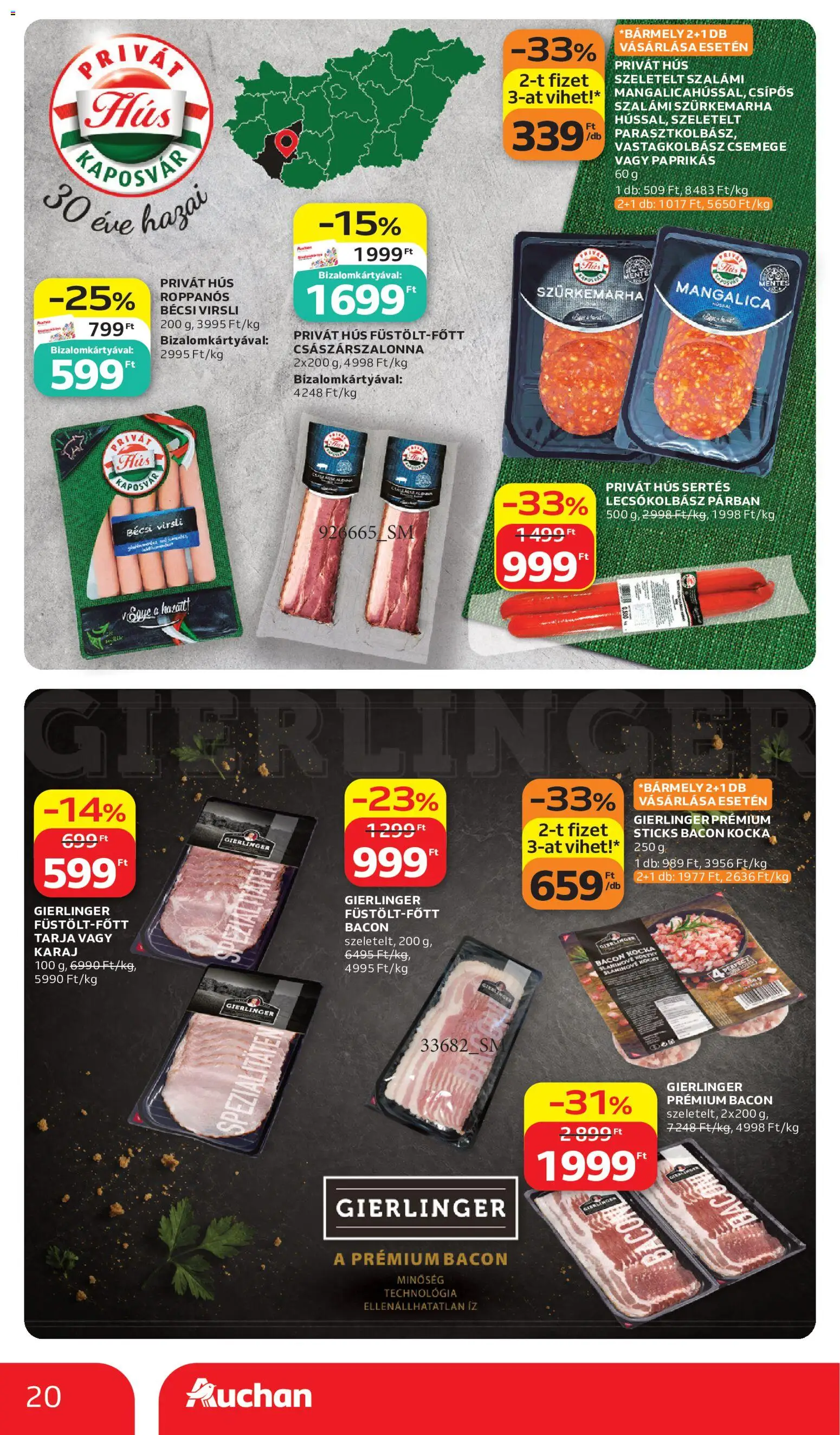 Auchan akciós ujság - amely érvényes a következő dátumtól: 2026.07.02. | Oldal: 20 | Termékek: Hús, Tarja, Bacon, Karaj