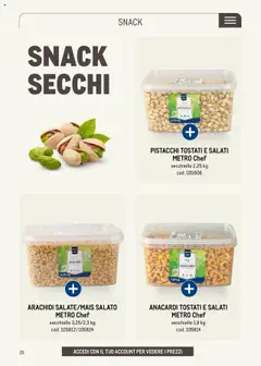 Anteprima del volantino ARACHIDI SALATE/MAIS SALATO METRO Chef, secchiello 3,25/2,3 kg cod. 105812/105824 valido a partire dal 30.05.2025 | Pagina: 25