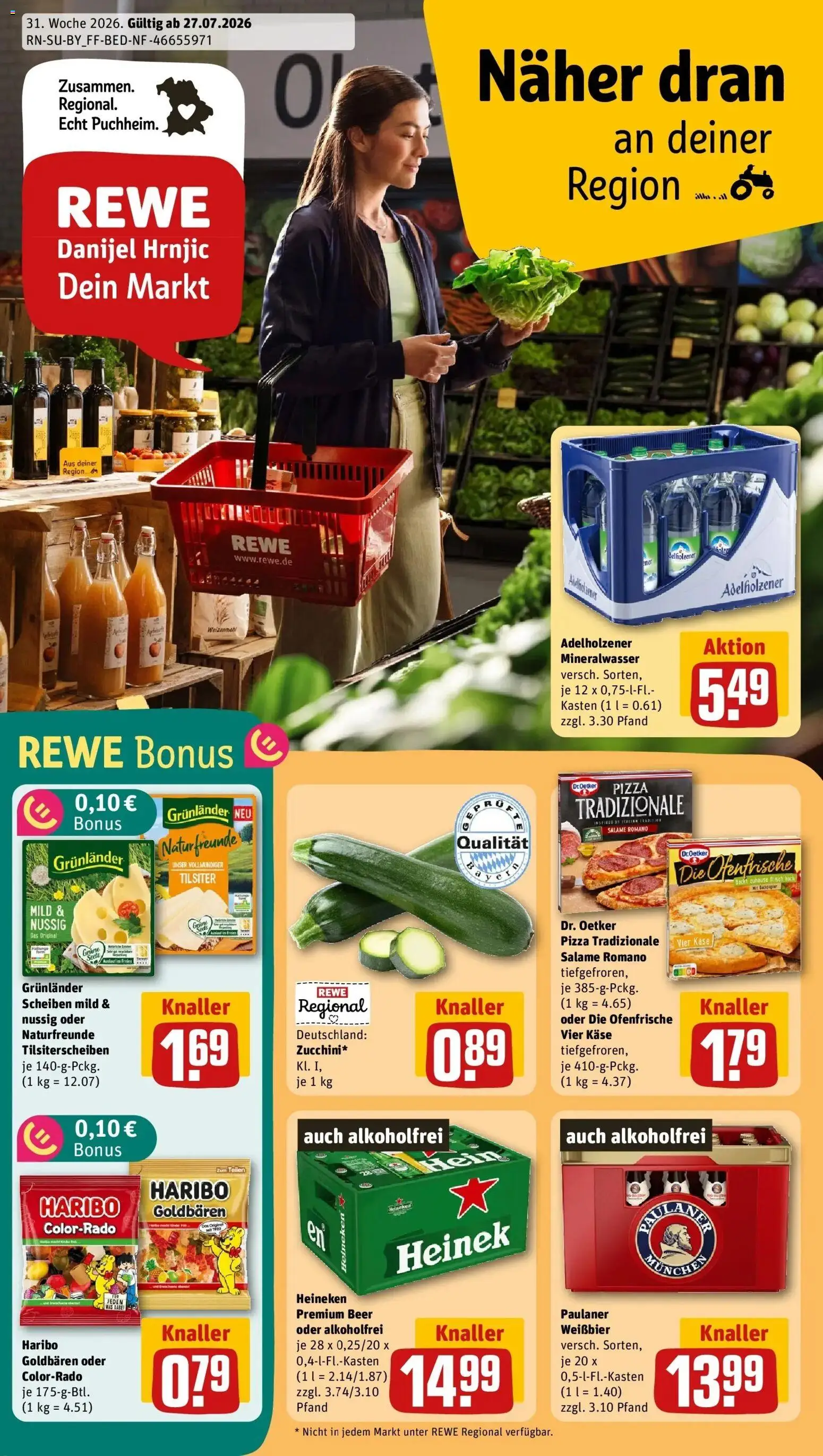 Rewe Prospekt Puchheim – gültig ab 27.07.2026 | Seite: 1 | Produkte: Haribo, Heineken, Pizza, Paulaner