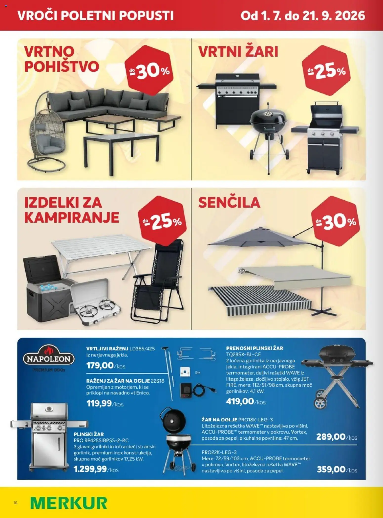 Novi Merkur katalog ponudbe – veljaven od 02.09.2026 | Stran: 16 | Izdelki: Plinski žar, Zar, Termometer, Pohištvo