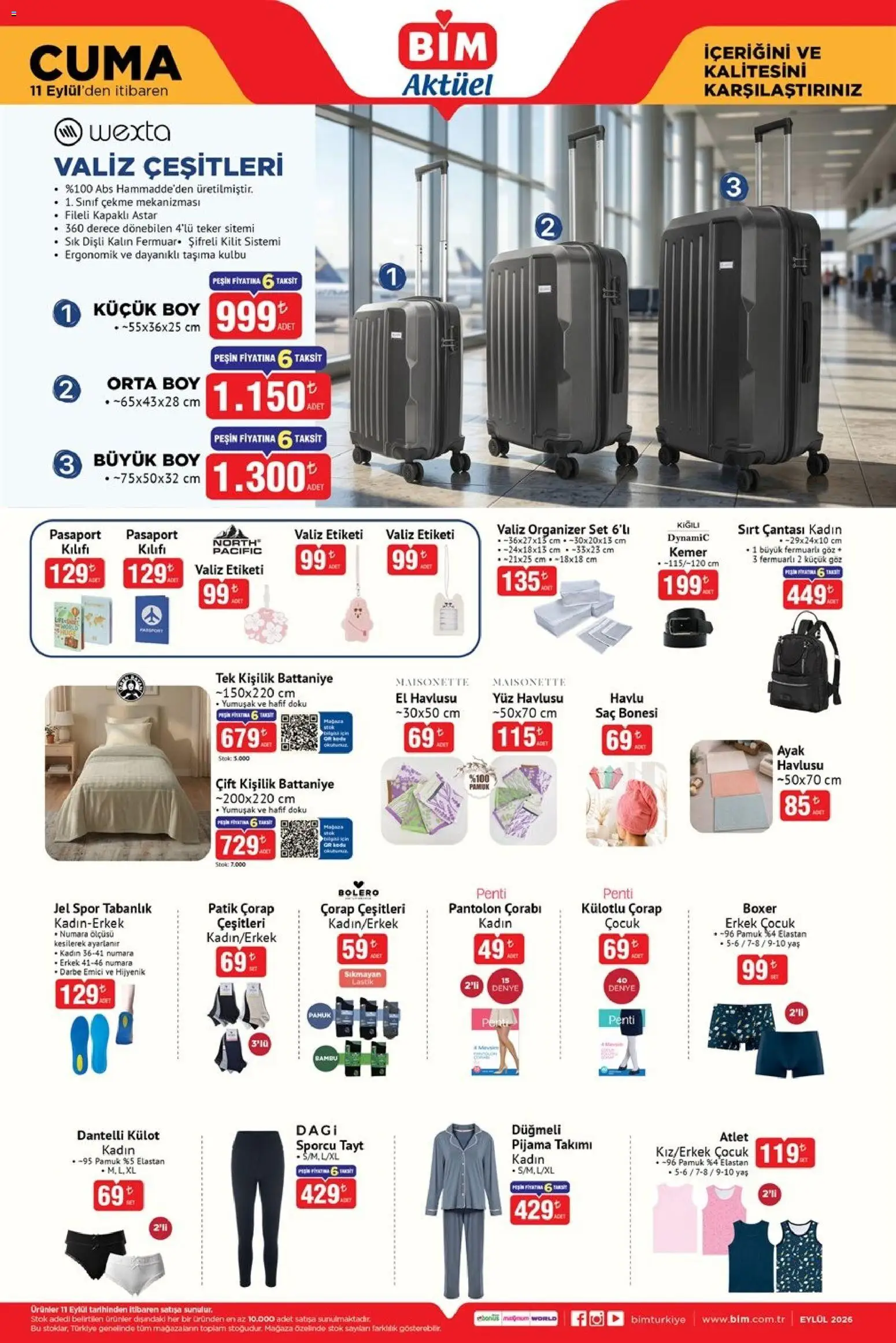 BİM - Katalog Cuma - 11 Eylül 2026 tarihinden itibaren geçerlidir | Sayfa: 3 | Ürünler: Pantolon, Çorap, El havlusu, Yüz havlusu