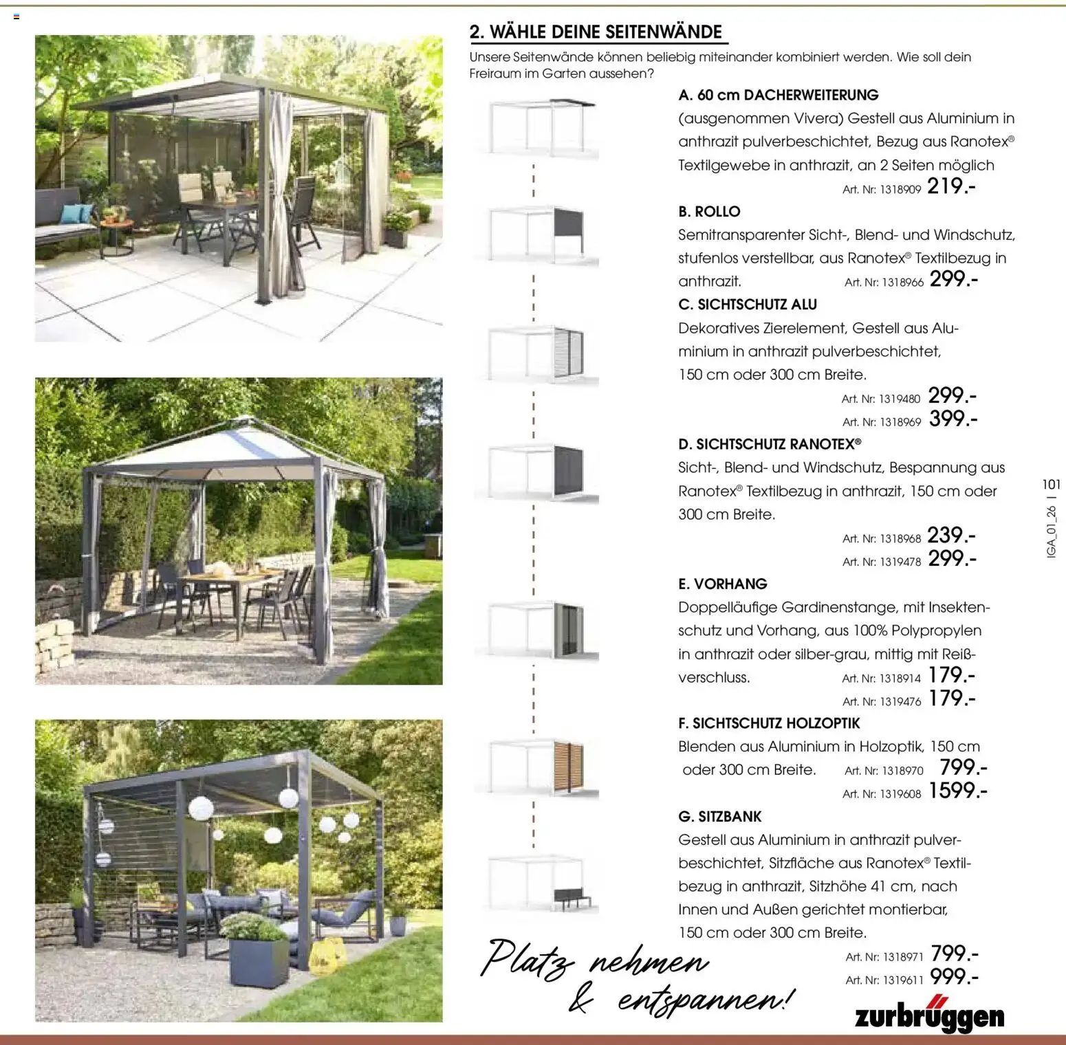 Zurbrüggen Garten Unna – gültig ab 19.03.2025 | Seite: 101 | Produkte: Sitzbank, Vorhang