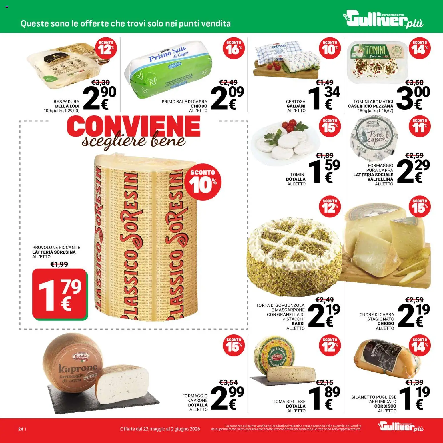 Volantino Gulliver del 22.05.2026 | Pagina: 24 | Prodotti: Sale, Formaggio, Mascarpone, Gorgonzola