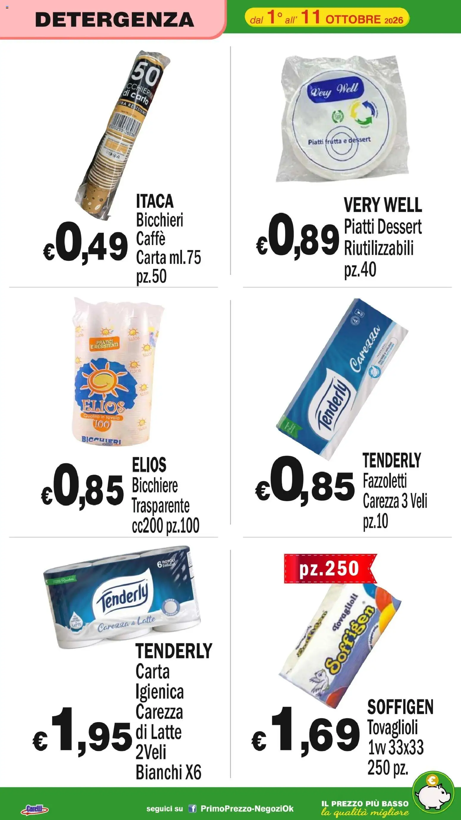 Volantino Primo Prezzo del 01/10/2026 | Pagina: 23 | Prodotti: Fazzoletti, Frutta, Latte, Bicchiere