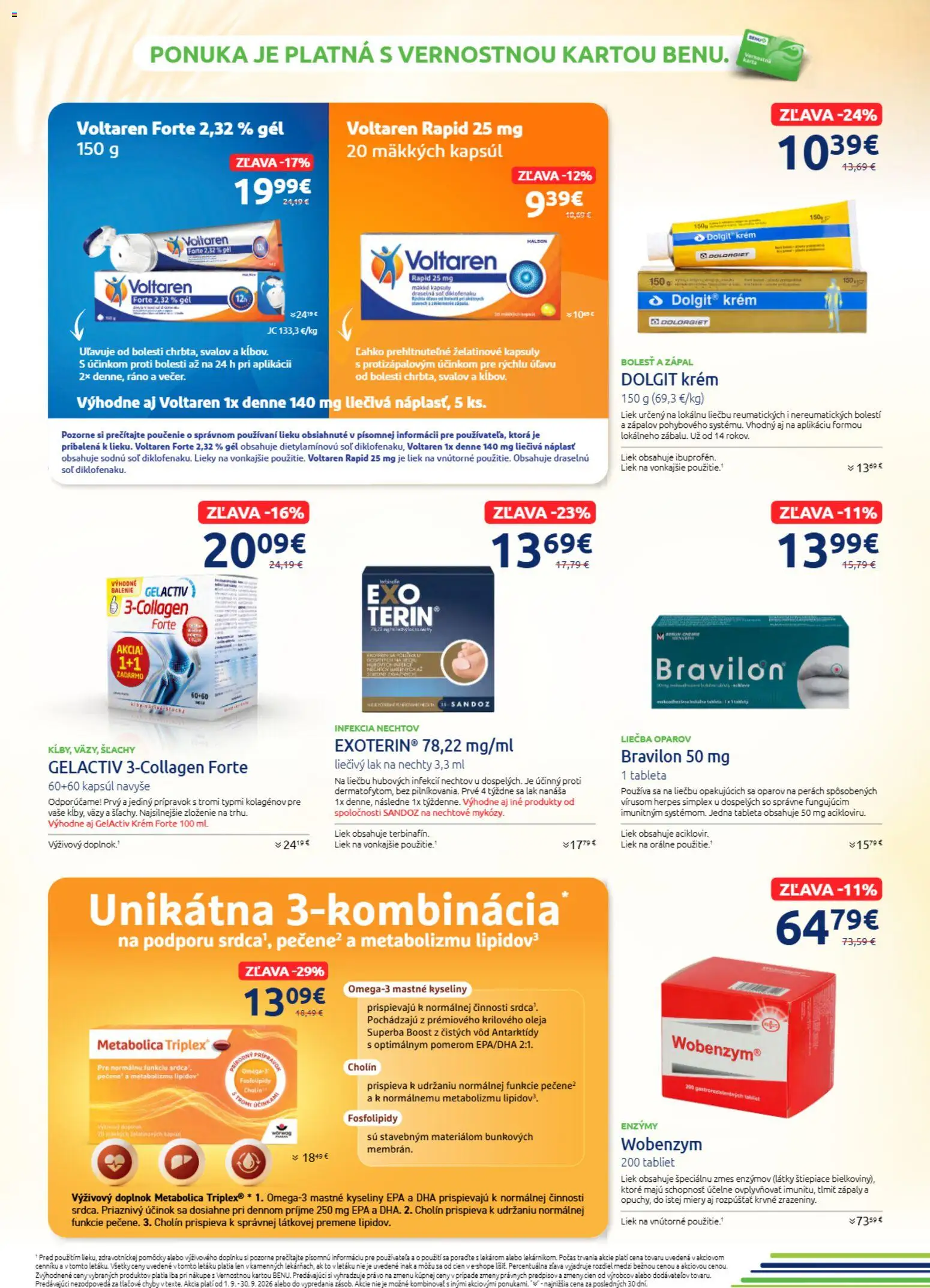 Nové BENU Lekáreň akcie – leták je platný od 01.09.2026 | Strana: 4 | Produkty: Lak na nechty, Voltaren, Wobenzym, Krém