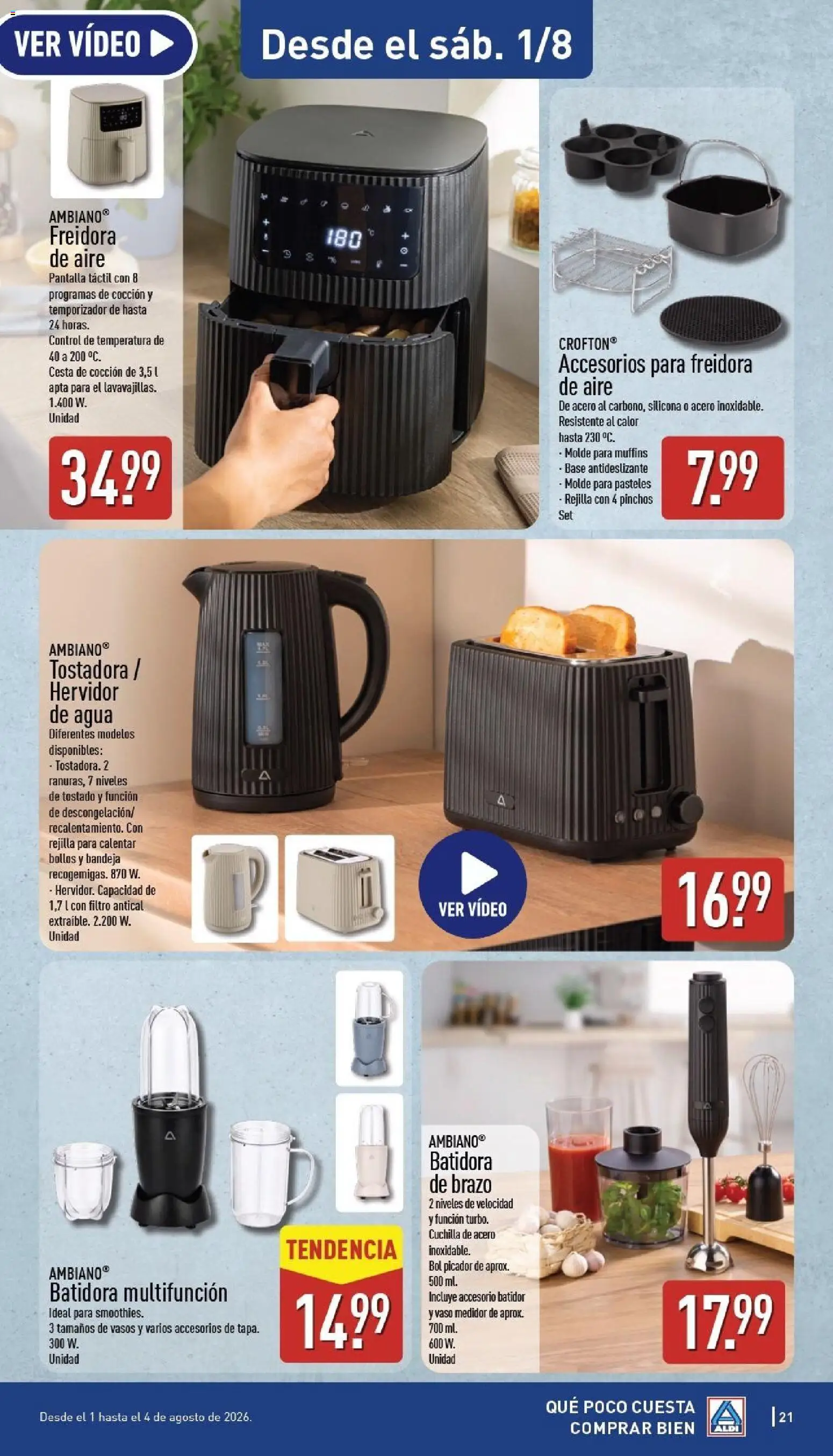 Aldi folleto Península │ válido desde el 27/07/2026 | Página: 21 | Productos: Vasos, Video, Tostadora, Freidora