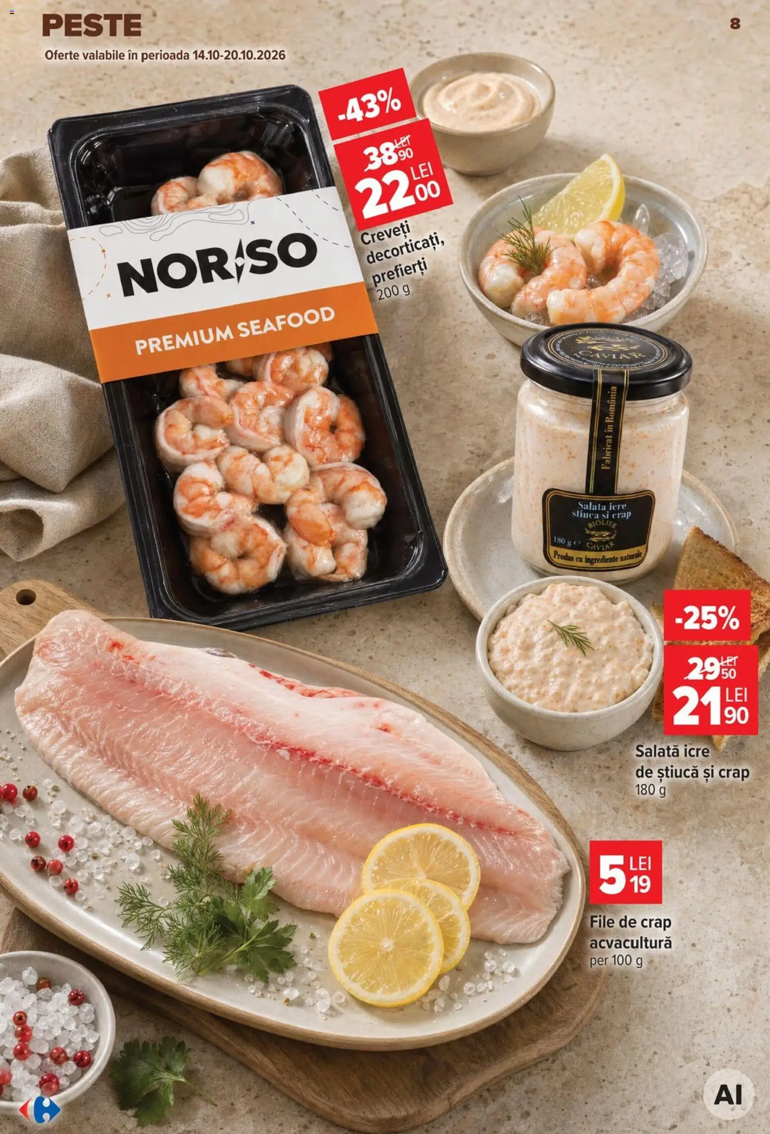 Noul catalog Carrefour – valabil de la 14.10.2026 | Pagină: 8 | Produse: Premium, Pește, Salată