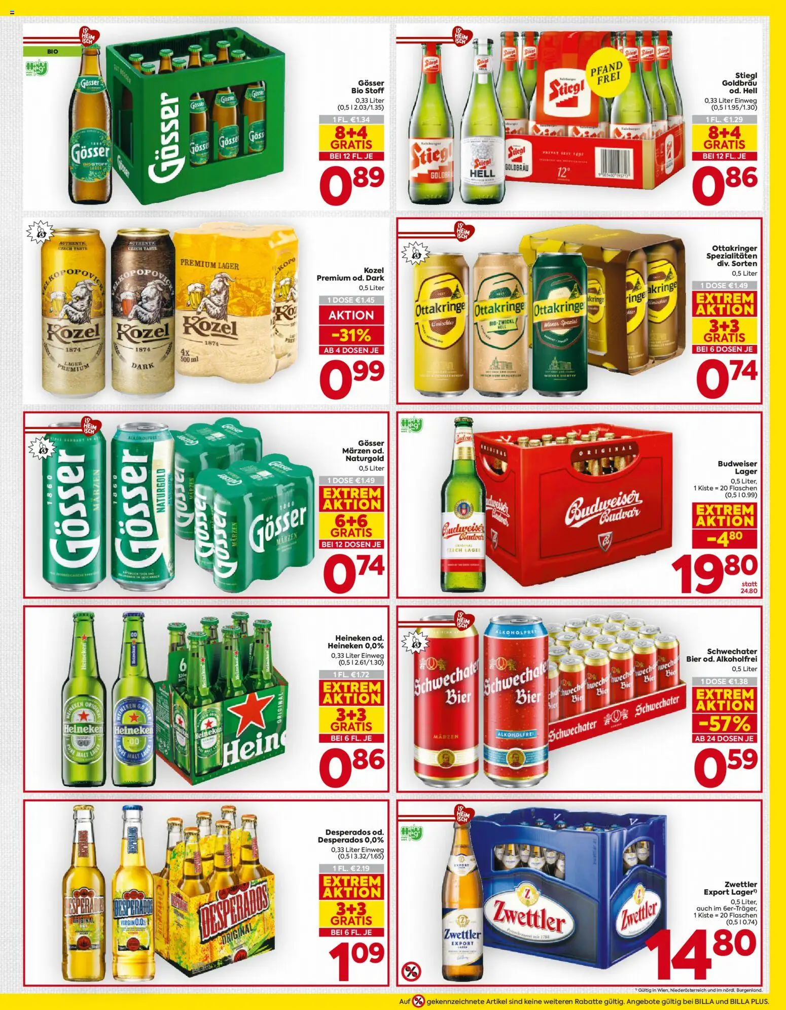 Billa AT akciós ujság - amely érvényes a következő dátumtól: 2026.10.01. | Oldal: 15 | Termékek: Heineken, Budweiser, Gösser, Püré