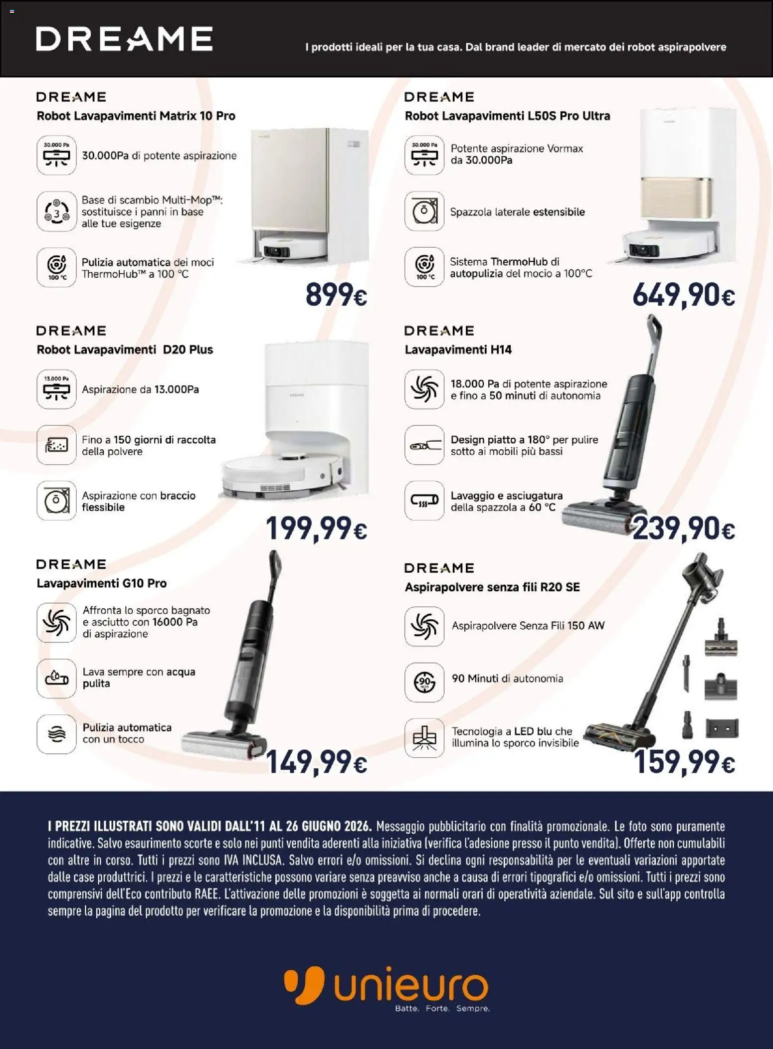 Volantino Unieuro del 11.06.2026 | Pagina: 18 | Prodotti: Robot aspirapolvere, Acqua, Piatto, Robot