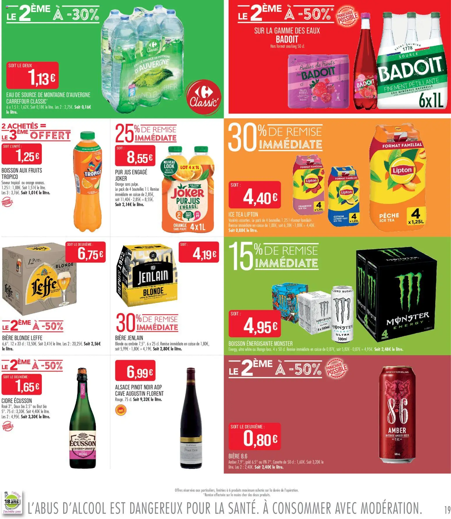 {H1} | Page: 19 | Produits: Framboise, Pêche, Bière blonde, Eau de source