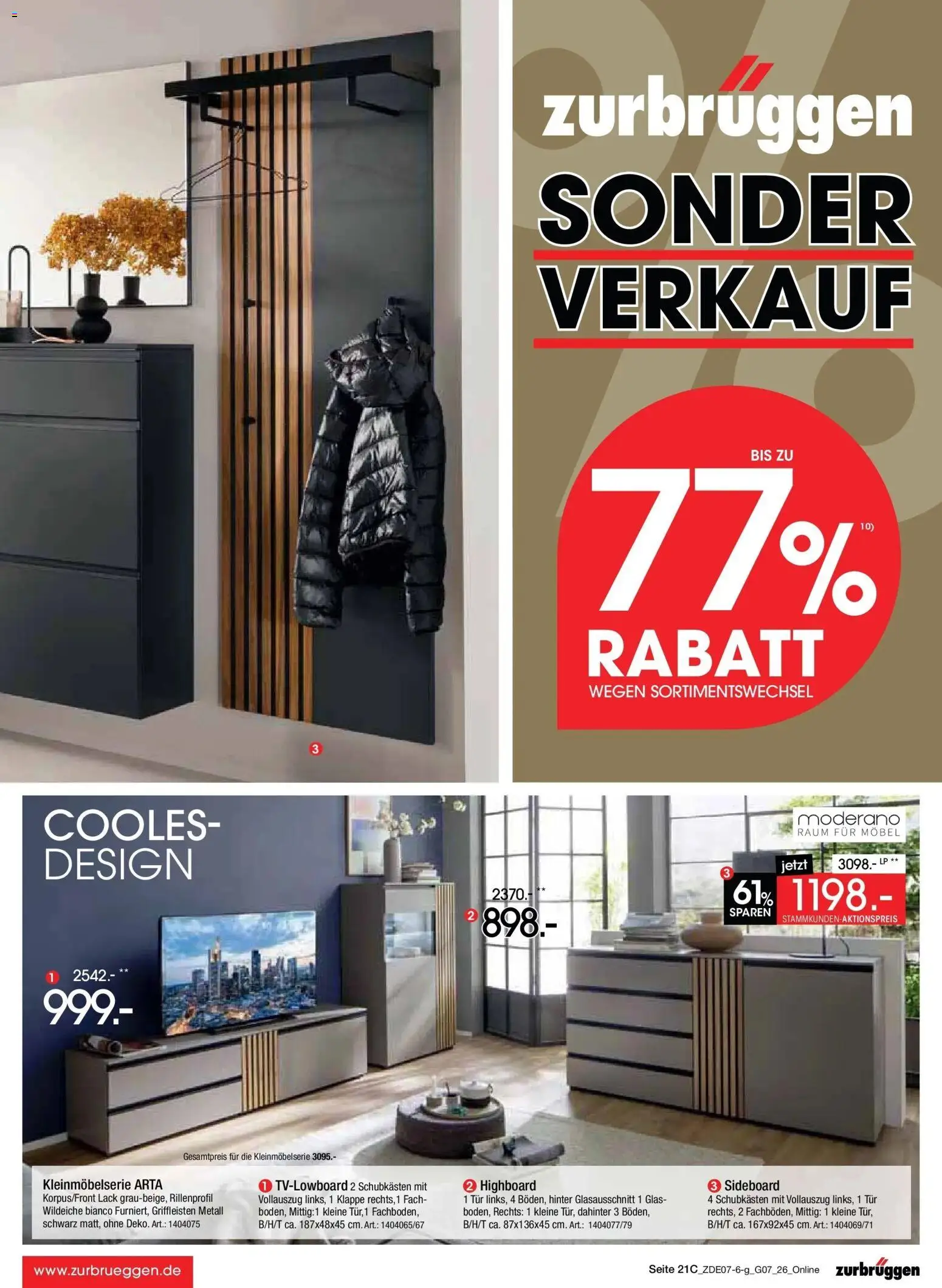 Zurbrüggen Sonderverkauf – gültig ab 09.07.2026 | Seite: 33 | Produkte: Sideboard, HIghboard, Tür