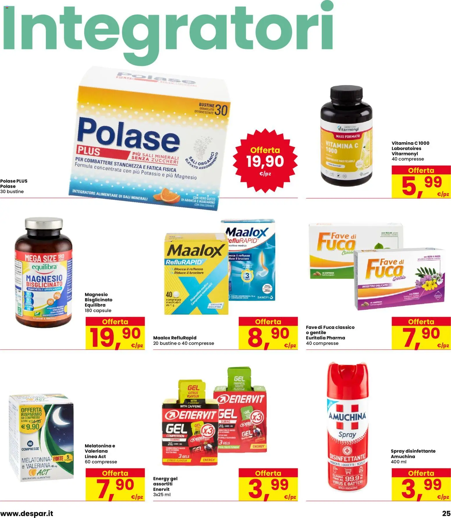 Volantino Eurospar del 30/07/2026 | Pagina: 25 | Prodotti: Valeriana, Spray disinfettante, Succo, Integratore alimentare