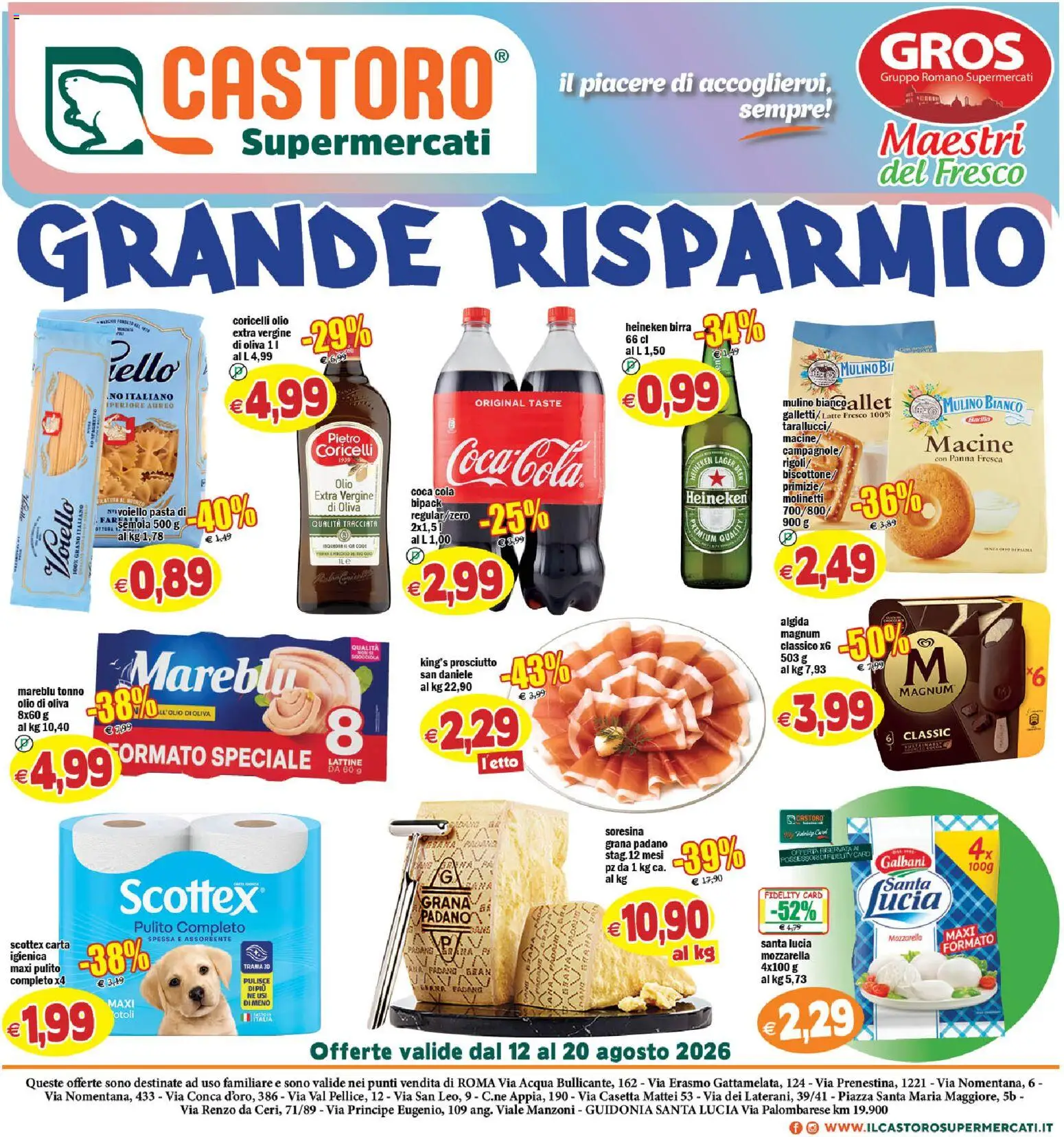 Volantino Il Castoro del 12/08/2026 | Pagina: 1 | Prodotti: Mozzarella, Prosciutto, Tonno, Semola