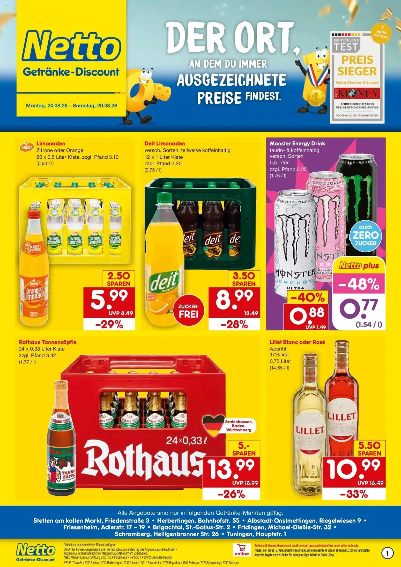 Netto Marken-Discount Prospekt Friesenheim (ab 24.08.2026) » Angebote | Seite: 1 | Produkte: Energy, Orangen, Limonade, Zitronen
