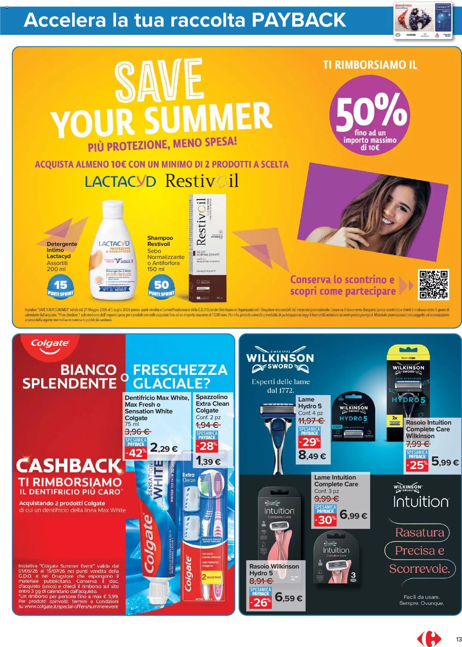 Volantino Carrefour del 05.06.2026 | Pagina: 13 | Prodotti: Shampoo, Rasoio, Dentifricio, Intimo