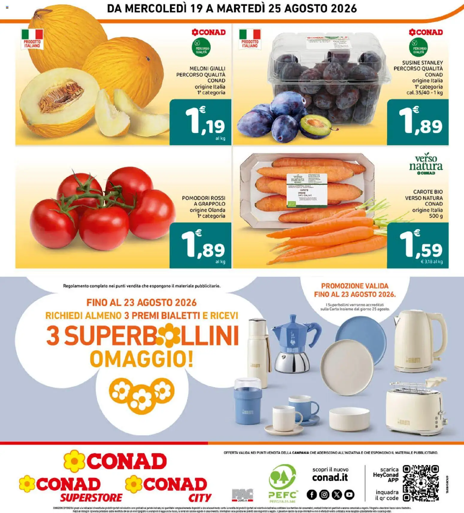 Volantino Conad del 19/08/2026 | Pagina: 8 | Prodotti: Carote, Pomodori, Susine