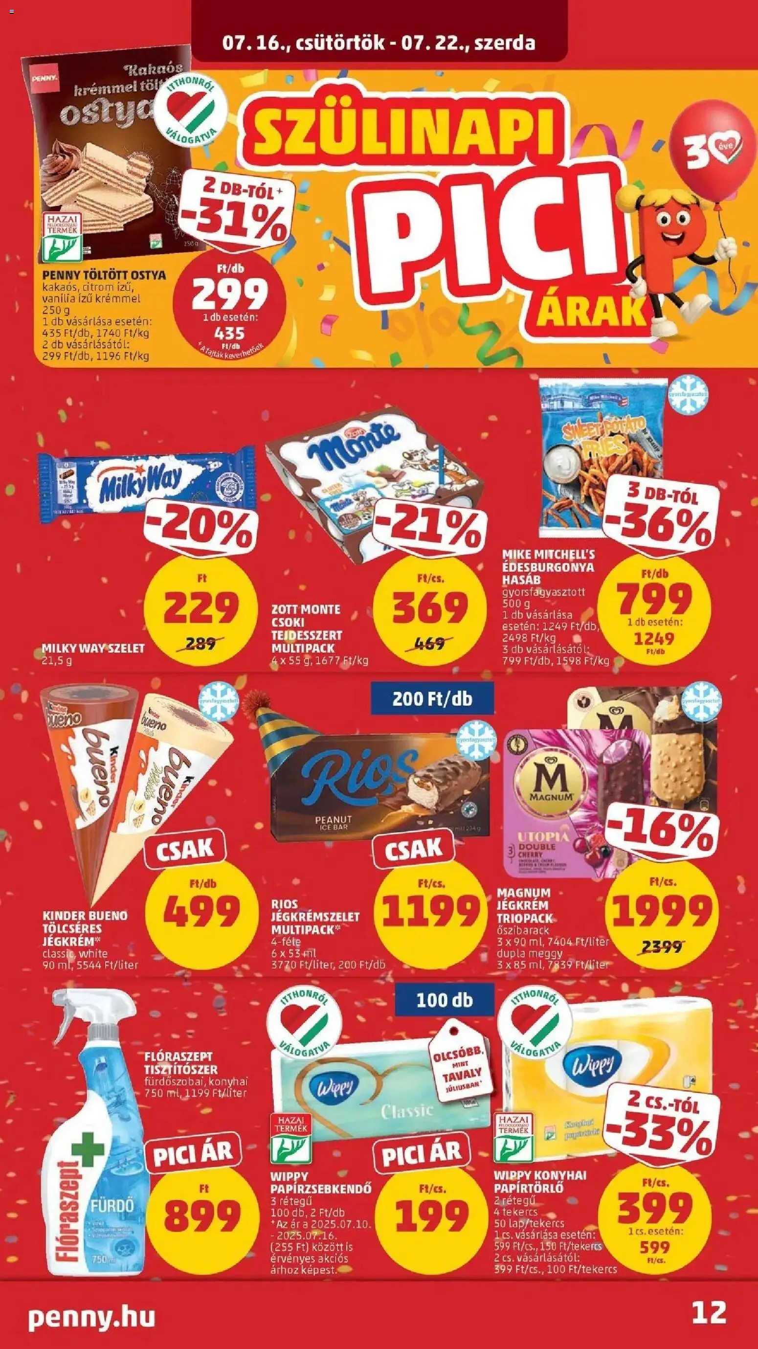 PENNY akciós ujság - amely érvényes a következő dátumtól: 2026.07.16. | Oldal: 12 | Termékek: Kinder Bueno, Csoki, Tisztítószer, Citrom