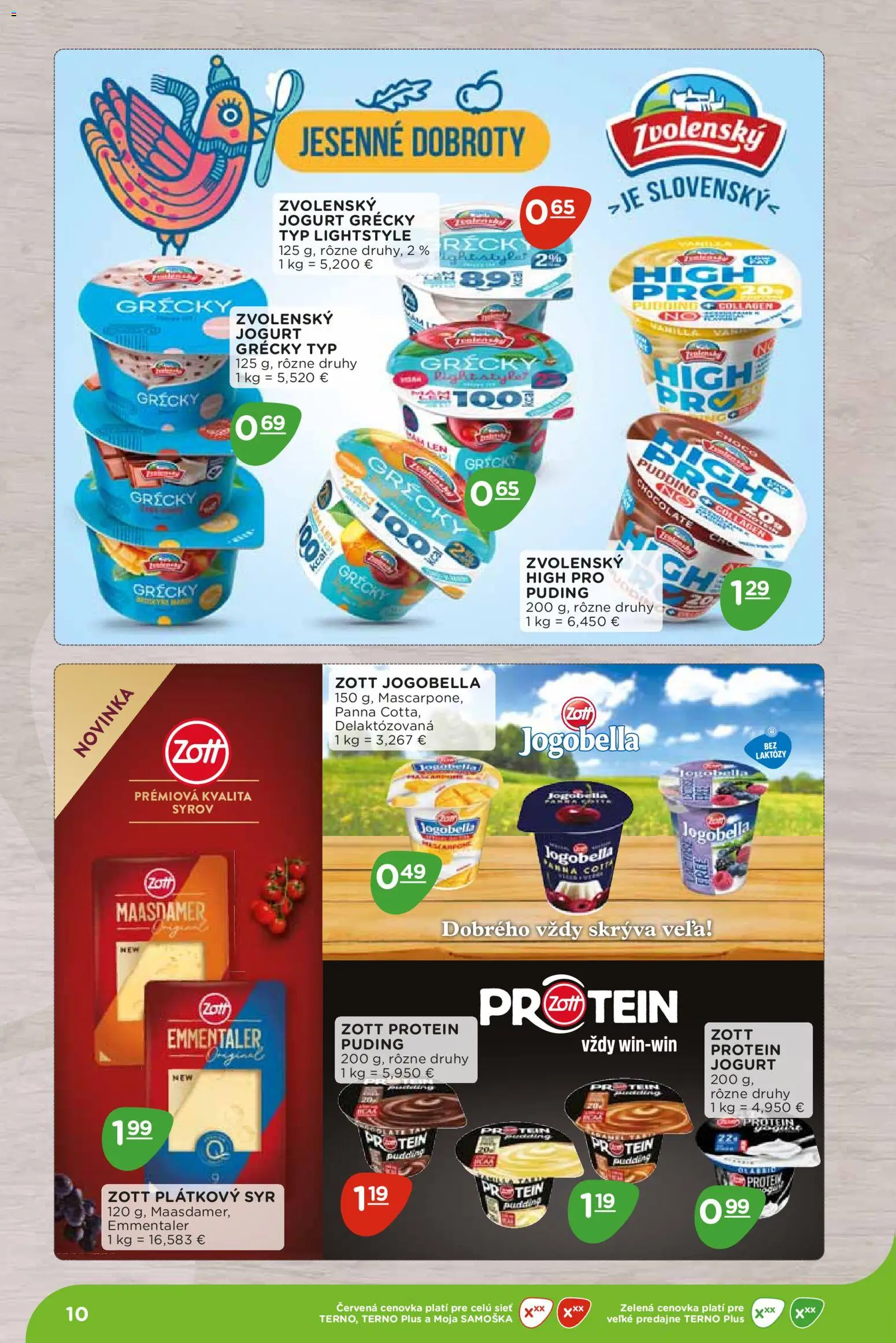 Nové Terno akcie – leták je platný od 07.09.2026 | Strana: 10 | Produkty: Syr, Jogurt, Plátkový syr, Puding