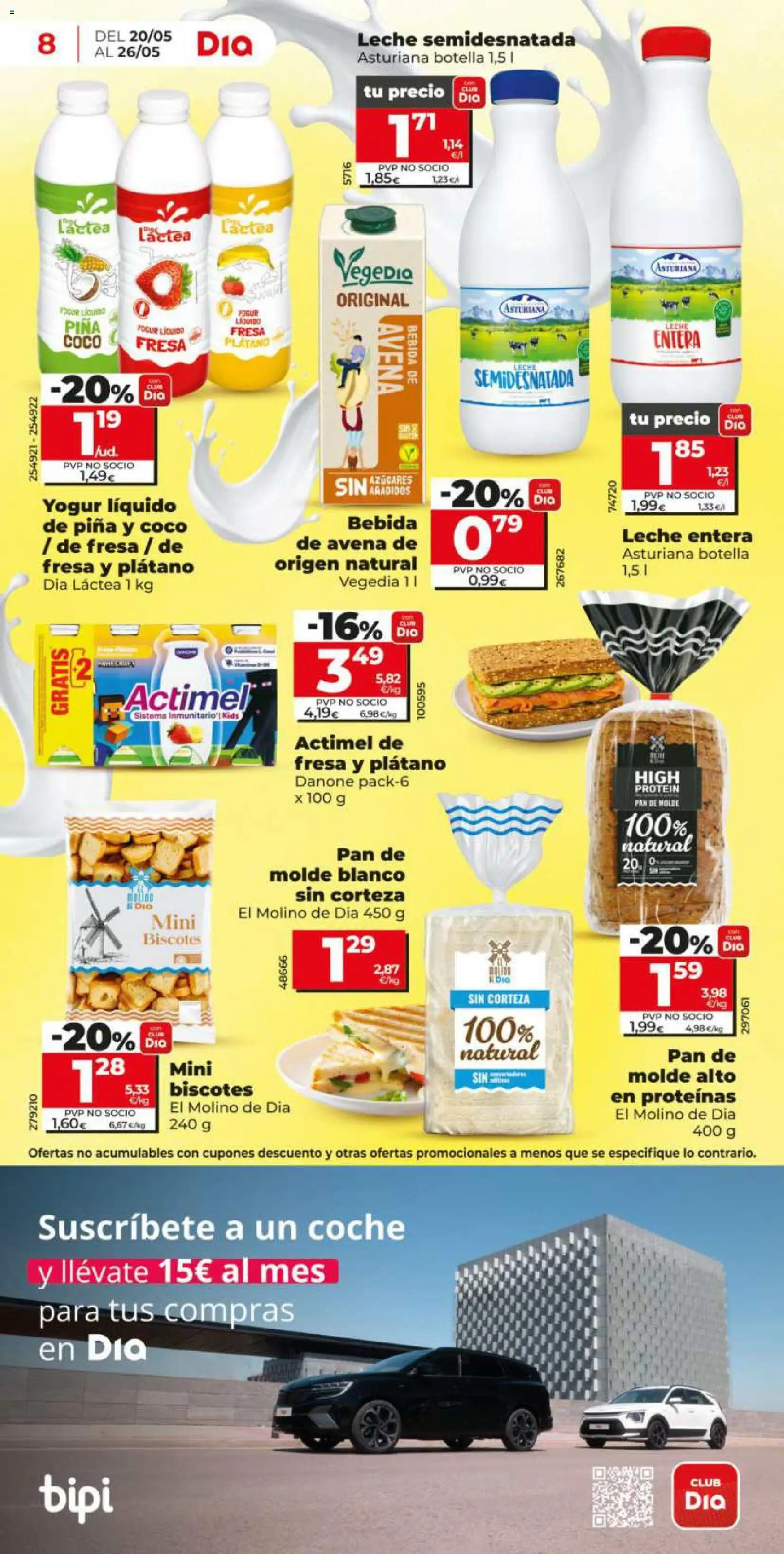 Dia - folleto Market │ válido desde el 20.05.2026 | Página: 8 | Productos: Leche entera, Yogur, Piña, Bebida de avena