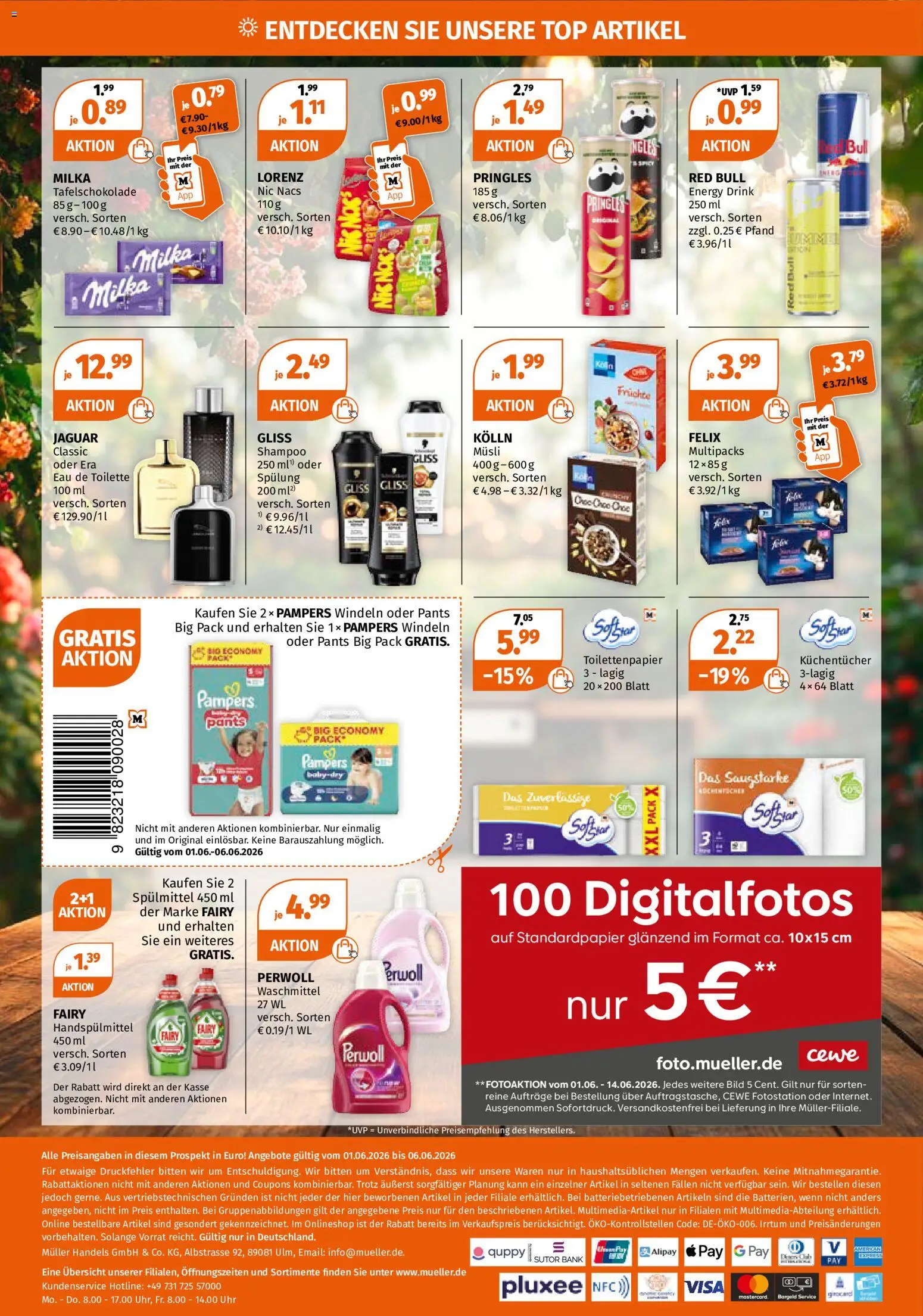 Müller Sommerangebote – gültig ab 01.06.2026 | Seite: 18 | Produkte: Top, Shampoo, Pringles, Uhr