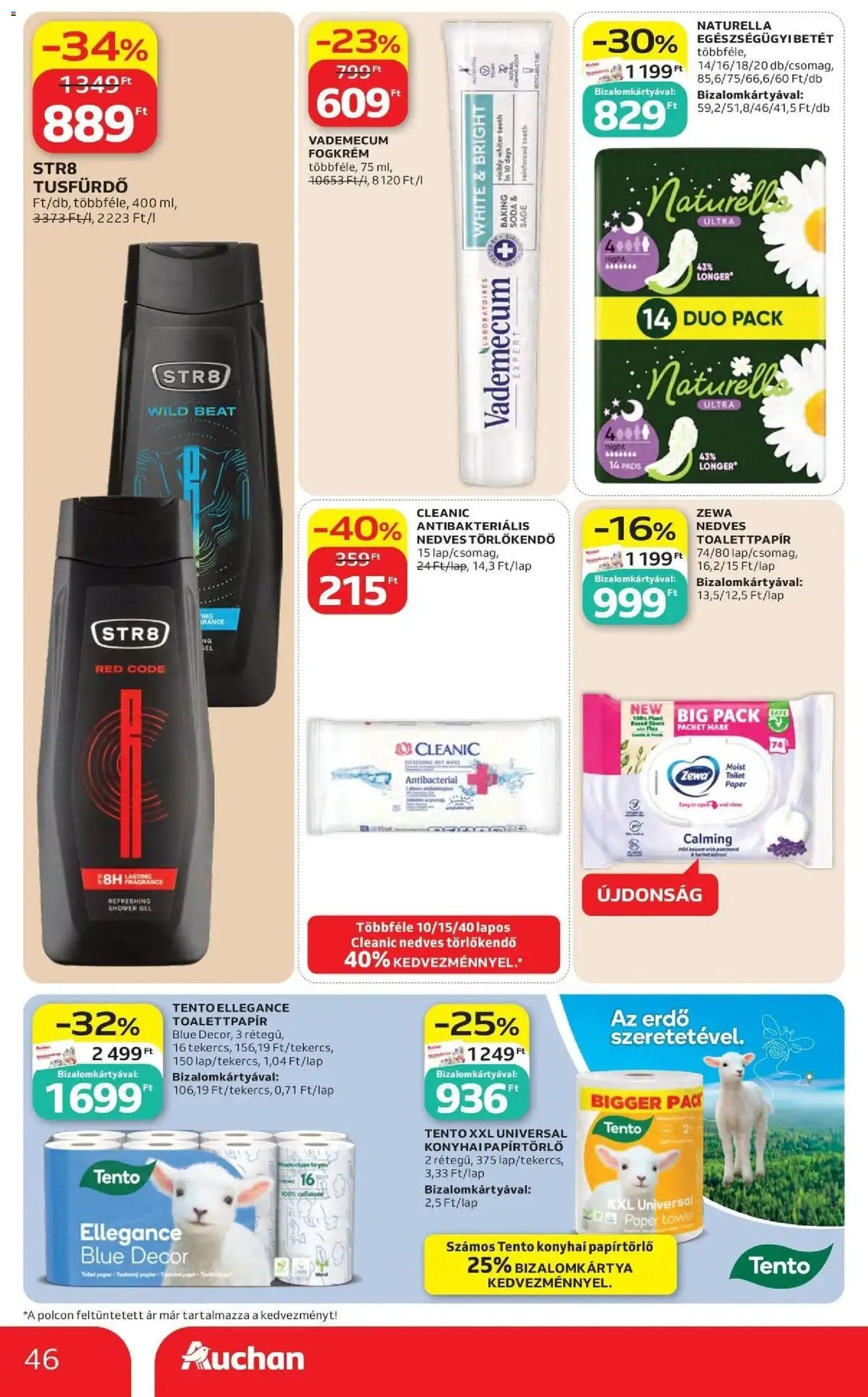 Auchan akciós ujság - amely érvényes a következő dátumtól: 07.05.2026 | Oldal: 46 | Termékek: Papírtörlő, Törlőkendő, Nedves törlőkendő, Fogkrém