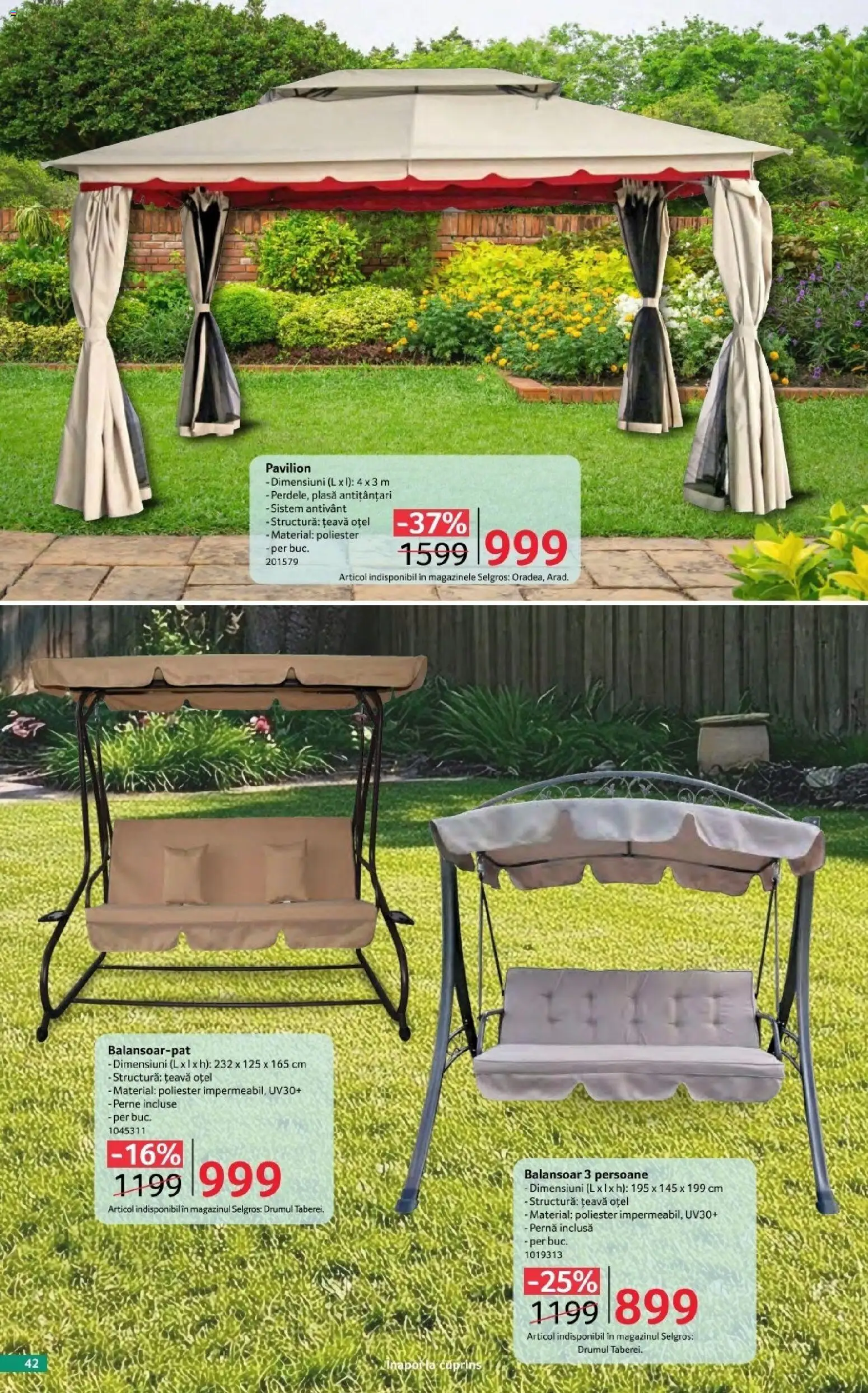 Noul catalog Selgros – valabil de la 17.04.2026 | Pagină: 42 | Produse: Pernă, Pavilion, Balansoar, Țeavă