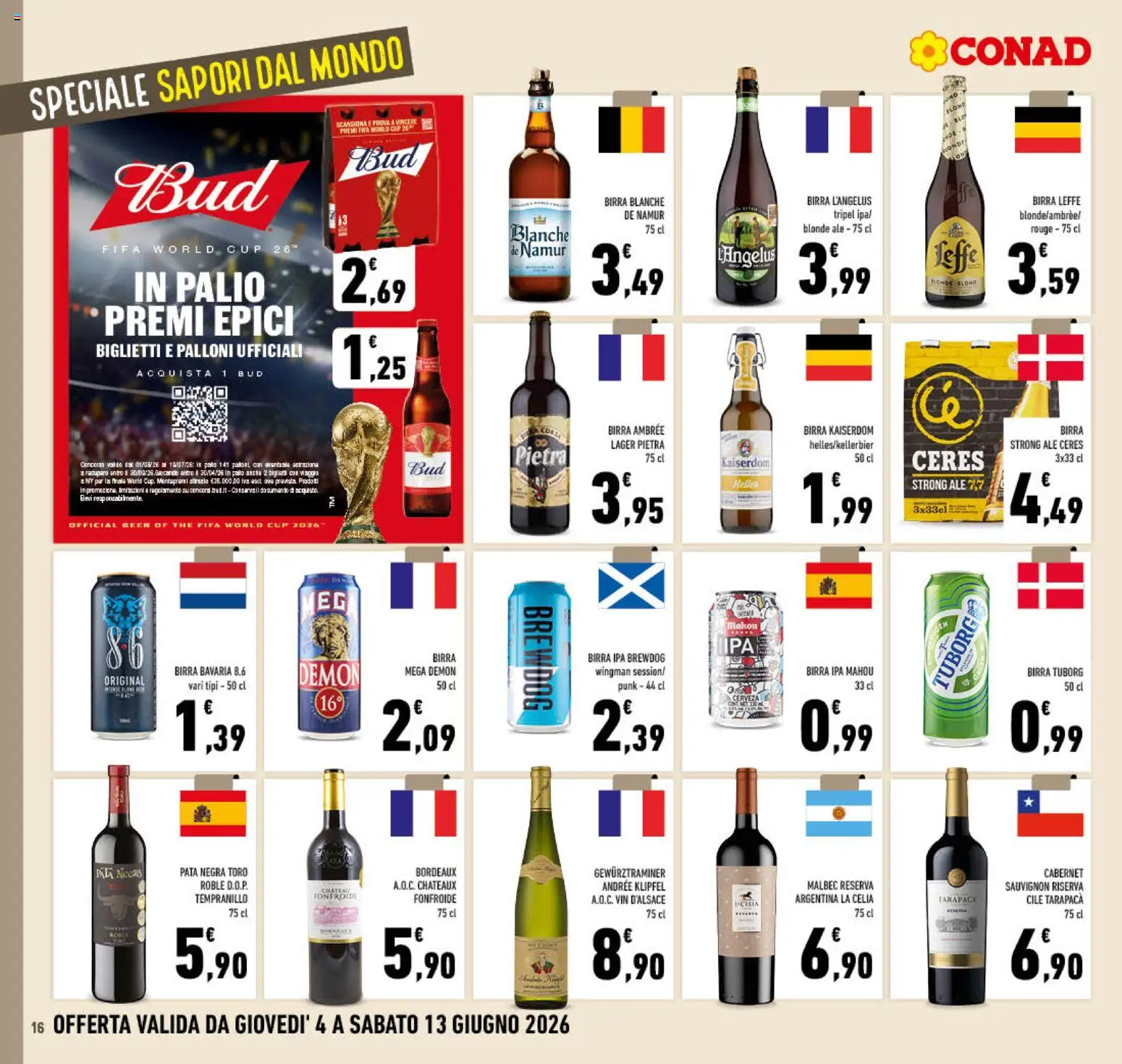Volantino Conad del 04.06.2026 | Pagina: 16 | Prodotti: Birra, Polo, Ceres, The