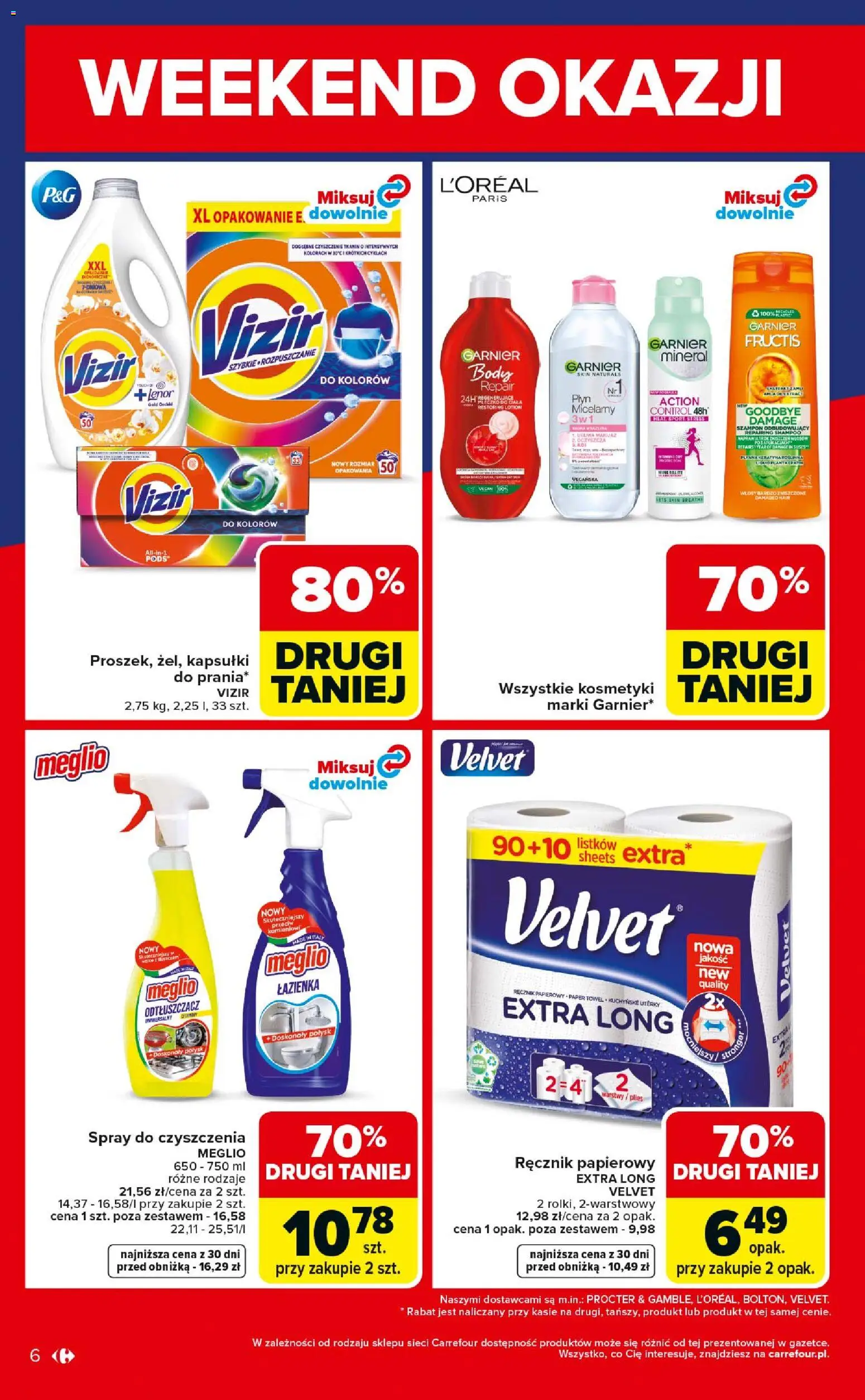 Carrefour gazetka - Weekend okazji od 23.04.2026 | Strona: 6 | Produkty: Meglio, Makijaż, Szampon, Ręcznik papierowy
