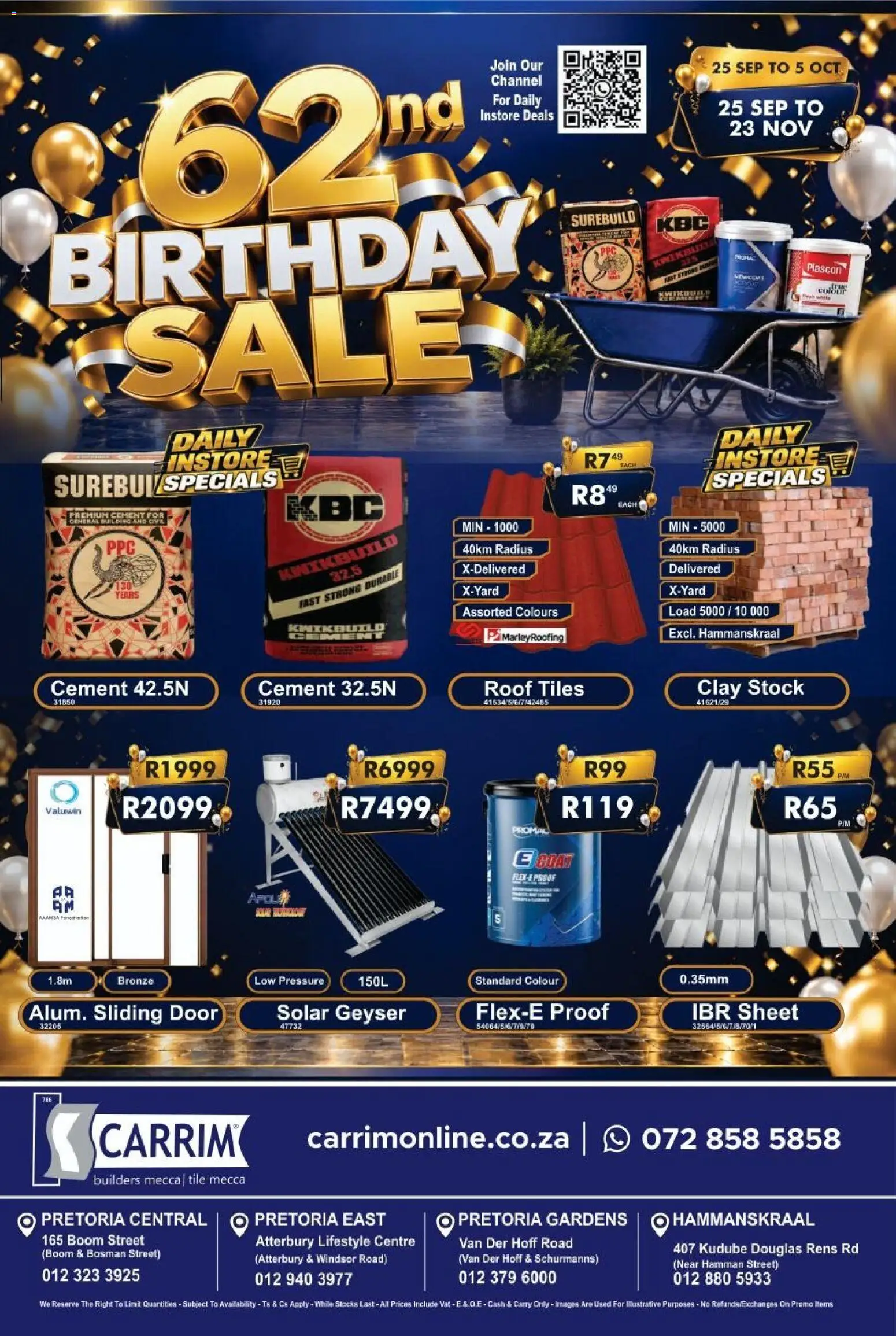 New K. Carrim catalogue – valid from 25/09/2026 | Page: 1 | Products: Geyser, Stock, Cement, Clay