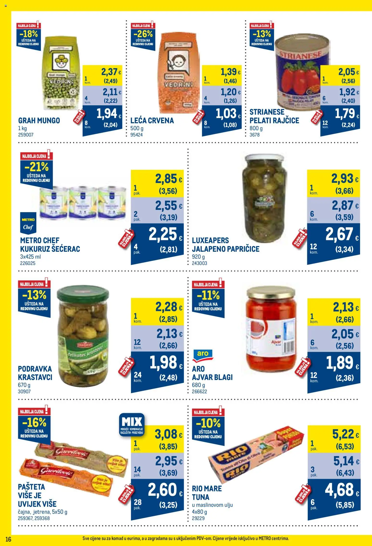 Metro katalog | vrijedi od 02.11.2026 | Stranica: 16 | Proizvodi: Kukuruz, Ajvar, Leća, Krastavci
