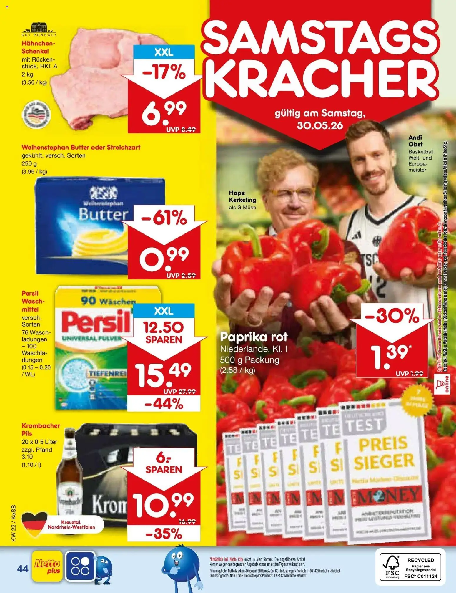 Netto Marken-Discount Prospekt Bonn – gültig ab 26.05.2026 | Seite: 52 | Produkte: Pils, Paprika, Basketball, Krombacher