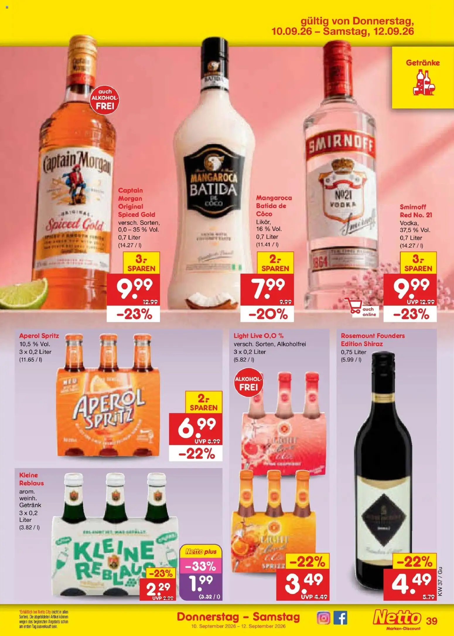 Netto Marken-Discount Prospekt Augustusburg – gültig ab 07.09.2026 | Seite: 55 | Produkte: Alkohol, Smirnoff, Captain morgan, Aperol