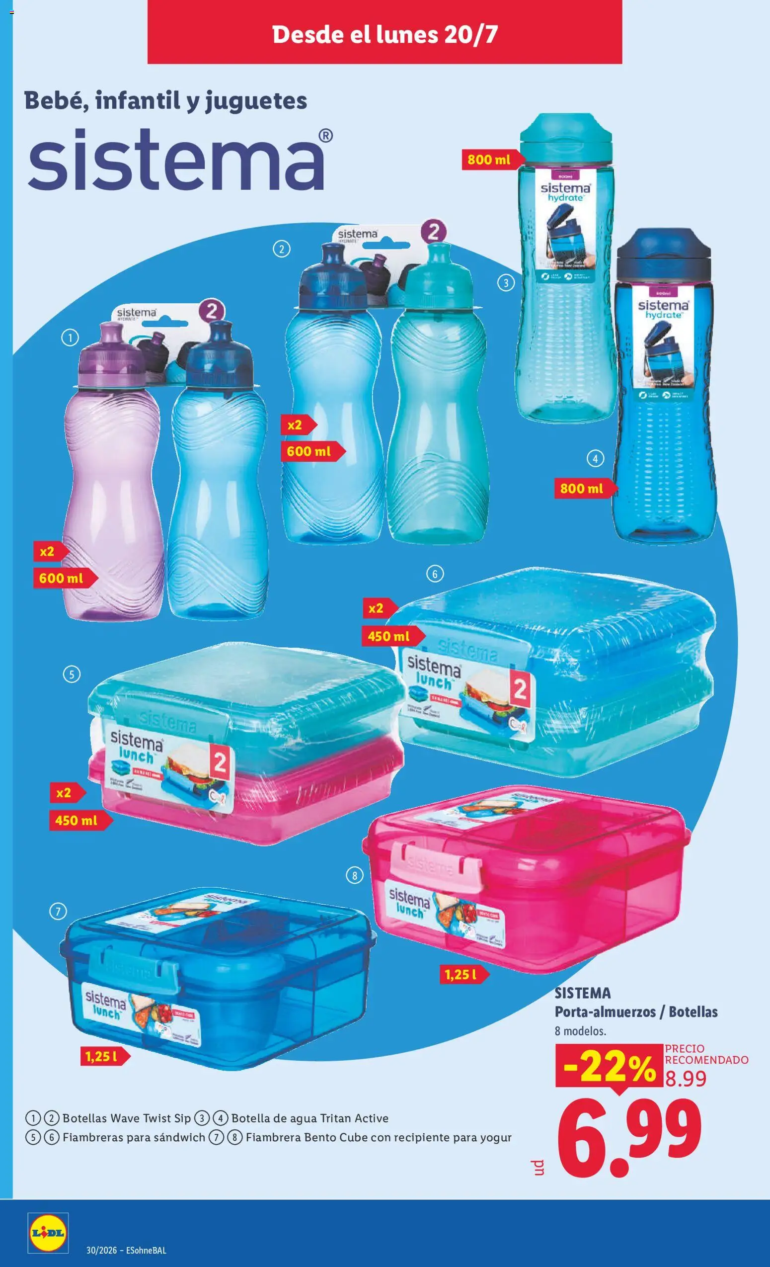 Lidl folleto de bazar │ válido desde el 20/07/2026 | Página: 18 | Productos: Botella de agua, Fiambrera, Yogur, Juguetes