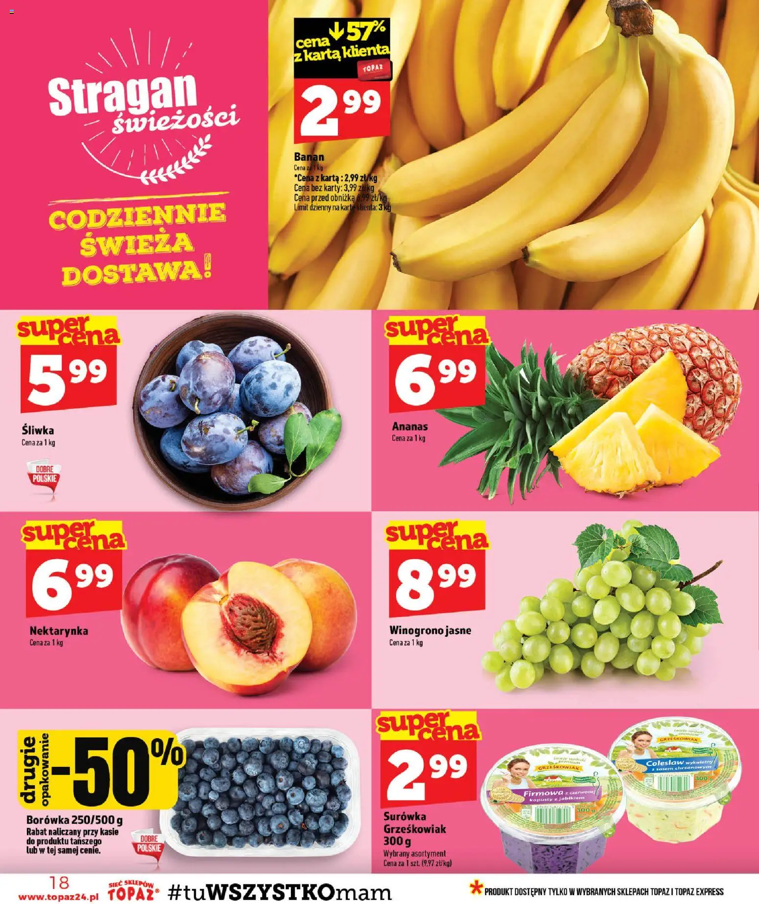 Topaz gazetka od 30.07.2026 | Strona: 18 | Produkty: Colesław, Winogrono, Surówka, Banan