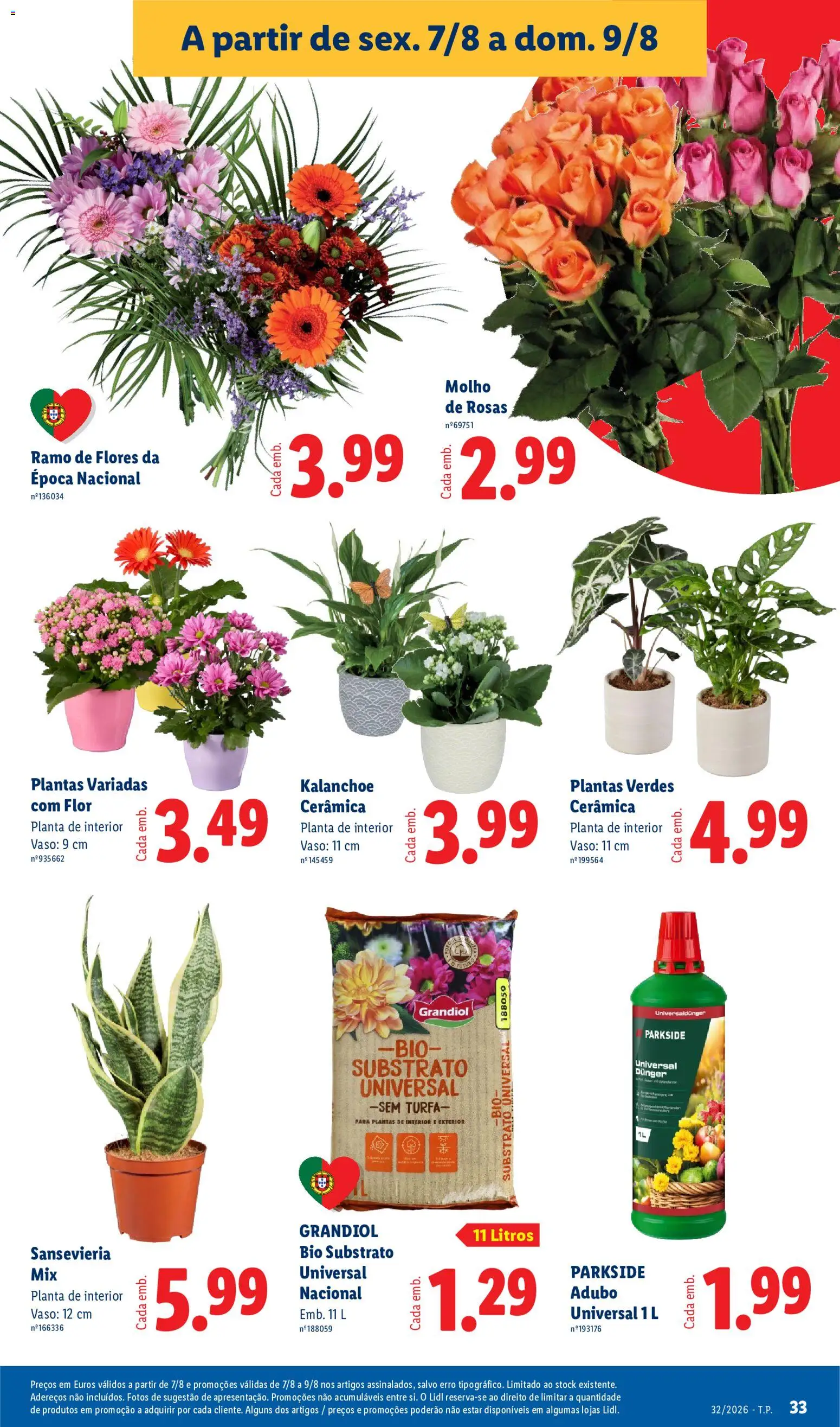 Lidl folheto │ válido de 03/08/2026 | Página: 33 | Produtos: Substrato universal, Flores, Turfa, Vaso