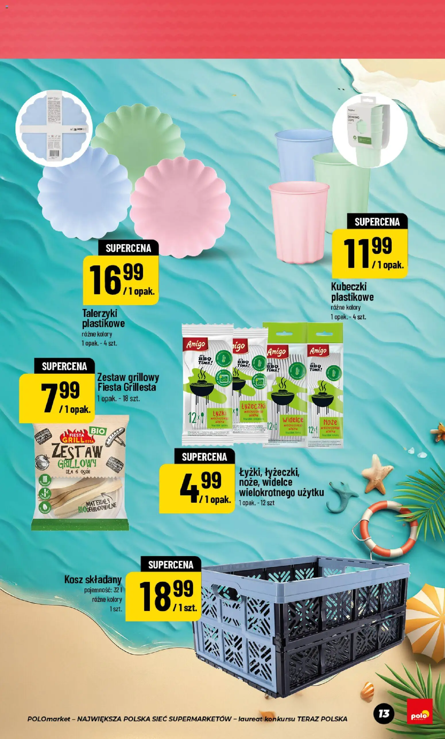 Nowa POLOmarket gazetka od jutra 24.06.2026 | Strona: 13 | Produkty: Noże, Grill, Kosz