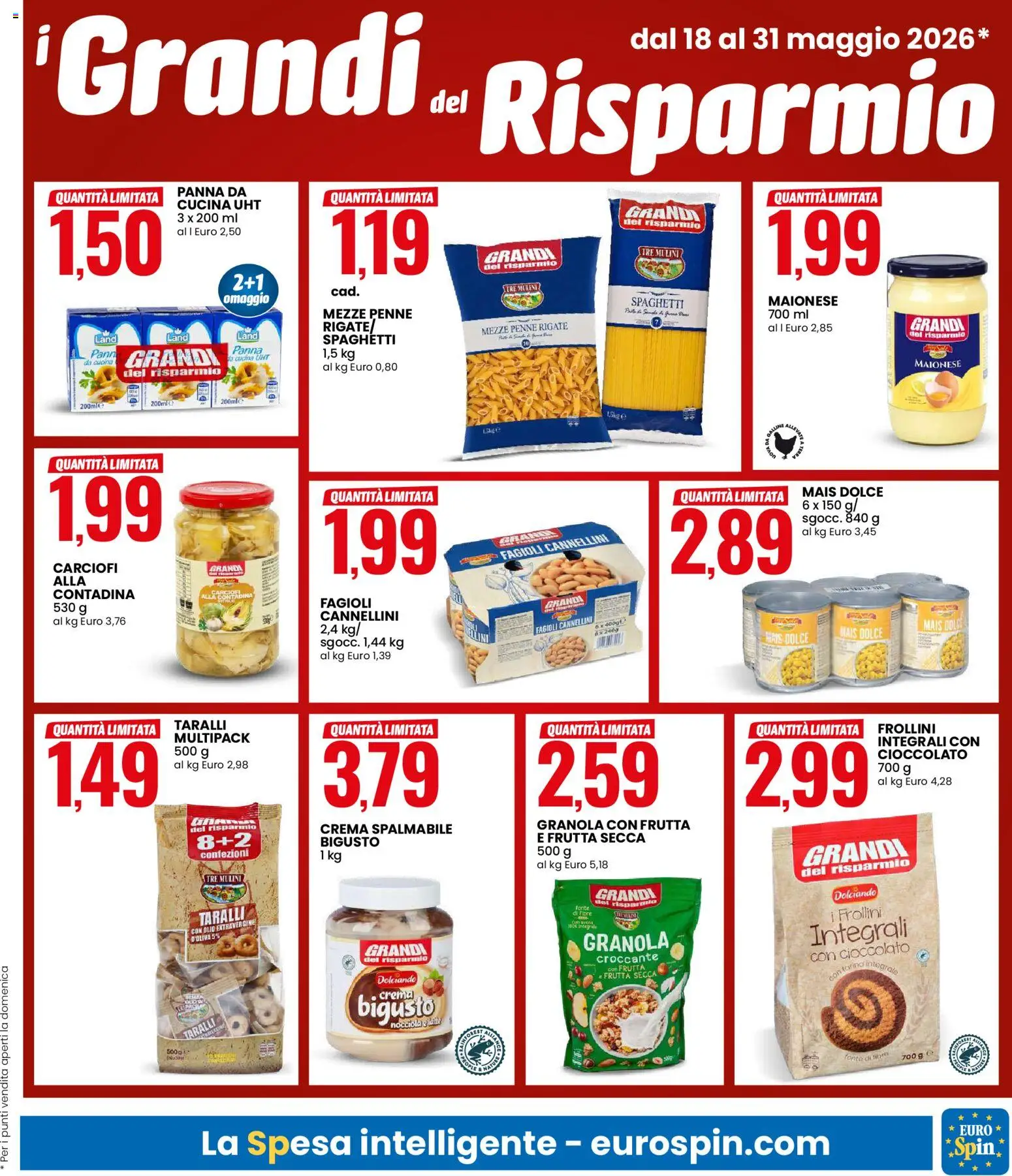 Volantino Eurospin del 18.05.2026 | Pagina: 3 | Prodotti: Panna, Maionese, Olio, Carciofi