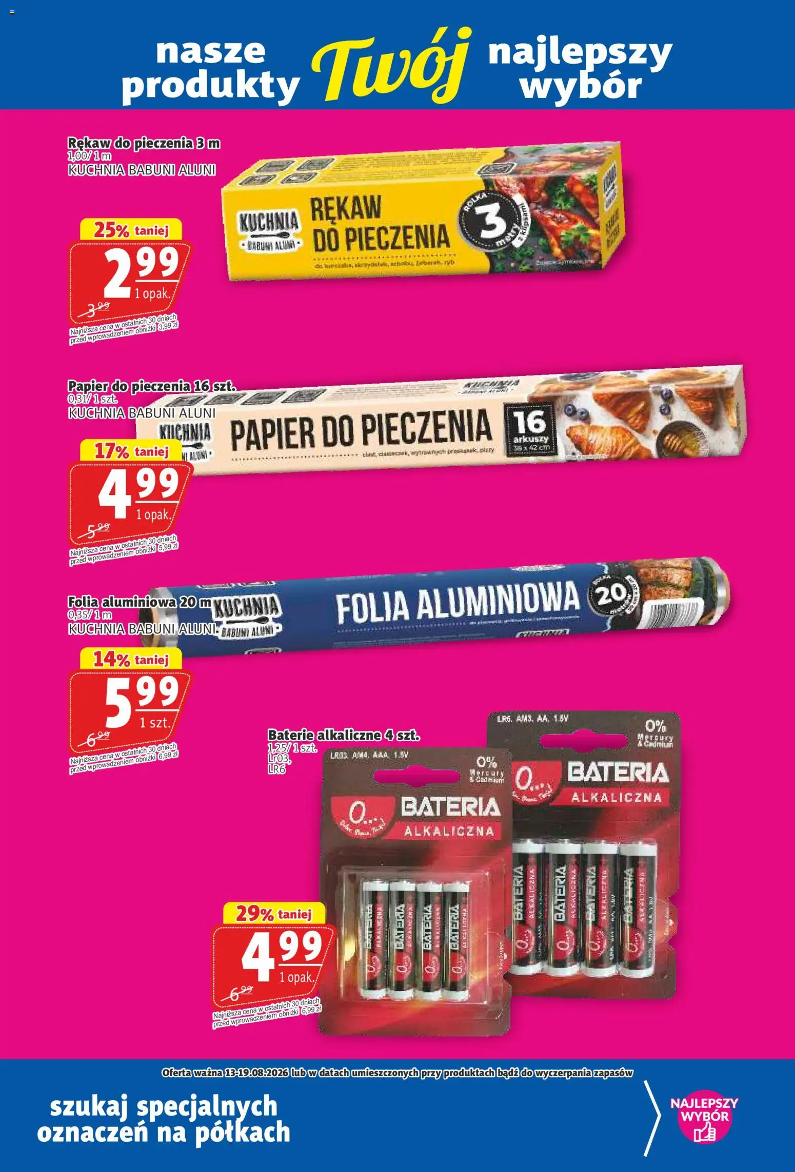 Prim Market gazetka od 13.08.2026 | Strona: 18 | Produkty: Folia aluminiowa, Papier do pieczenia, Baterie, Bateria